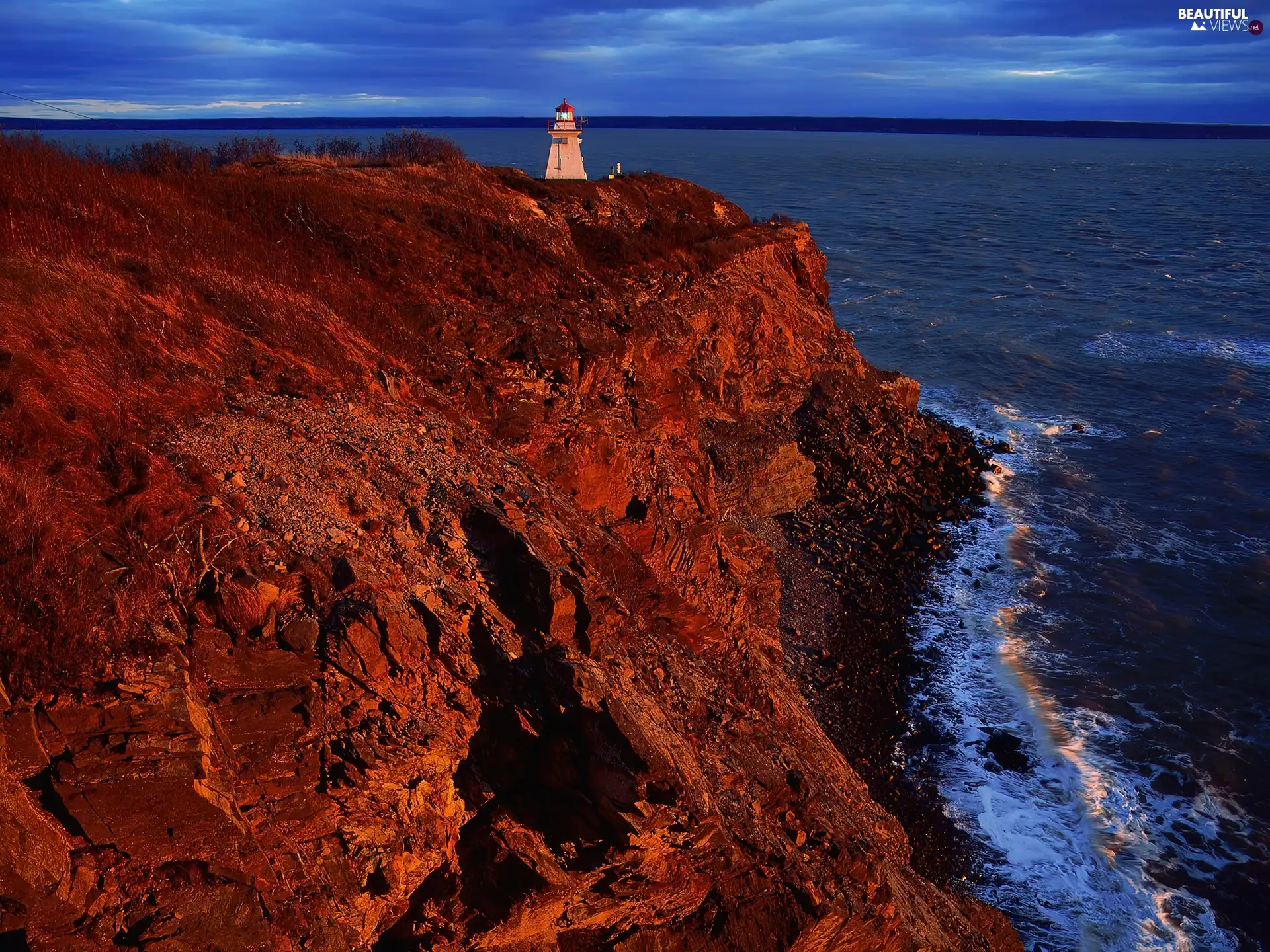 mountains, Canada, sea, Lighthouse, Coast