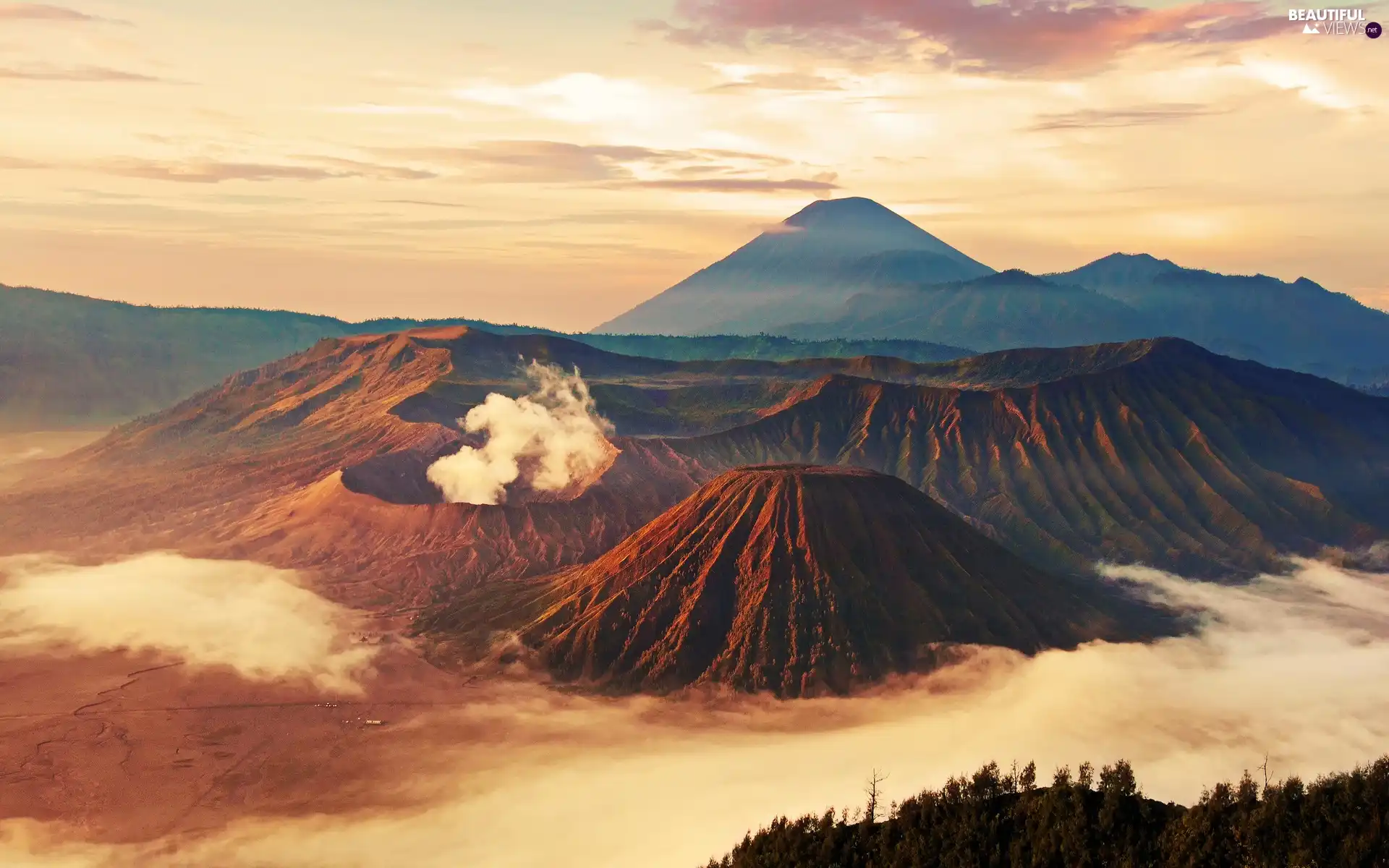 Mountains, Fog, Island, indonesia, java
