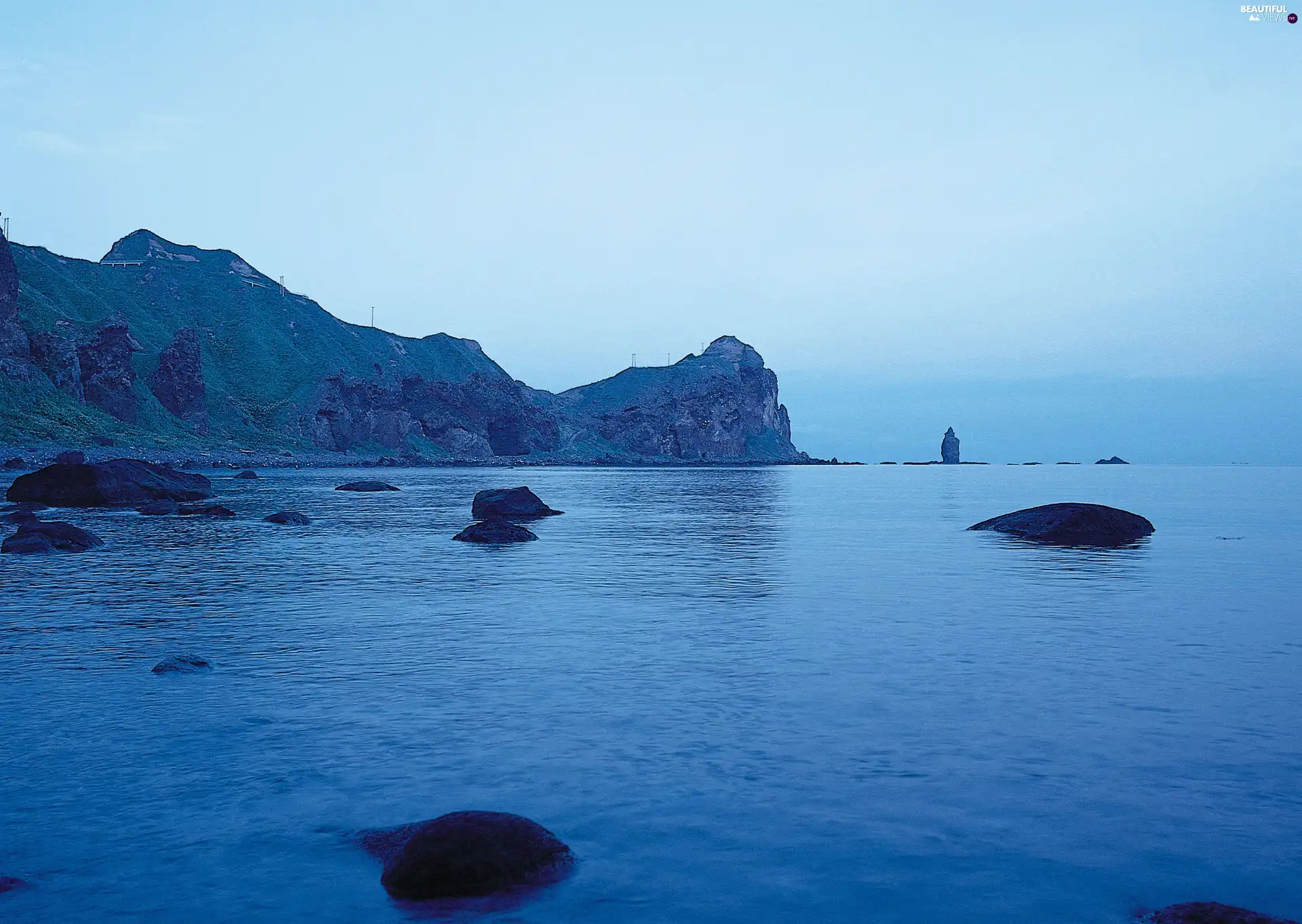 mountains, height, Waves, rocks, sea