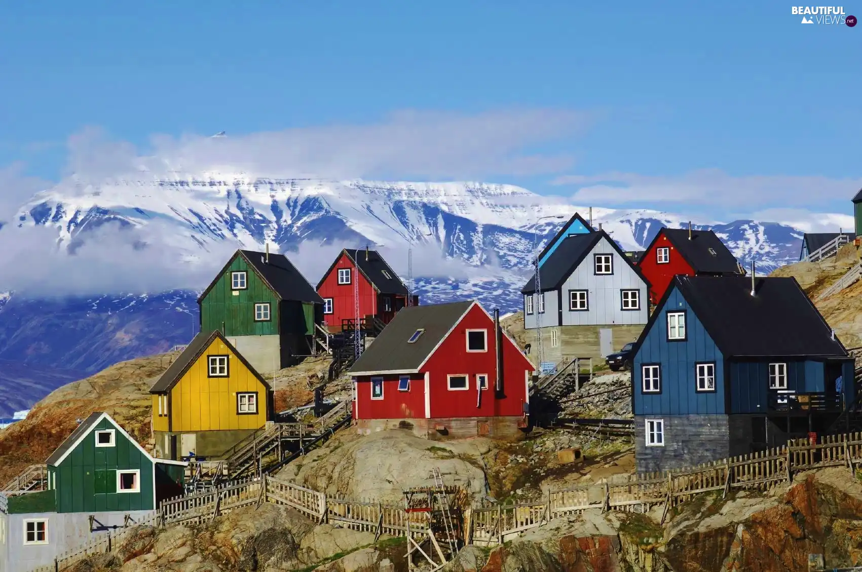 Mountains, color, Houses