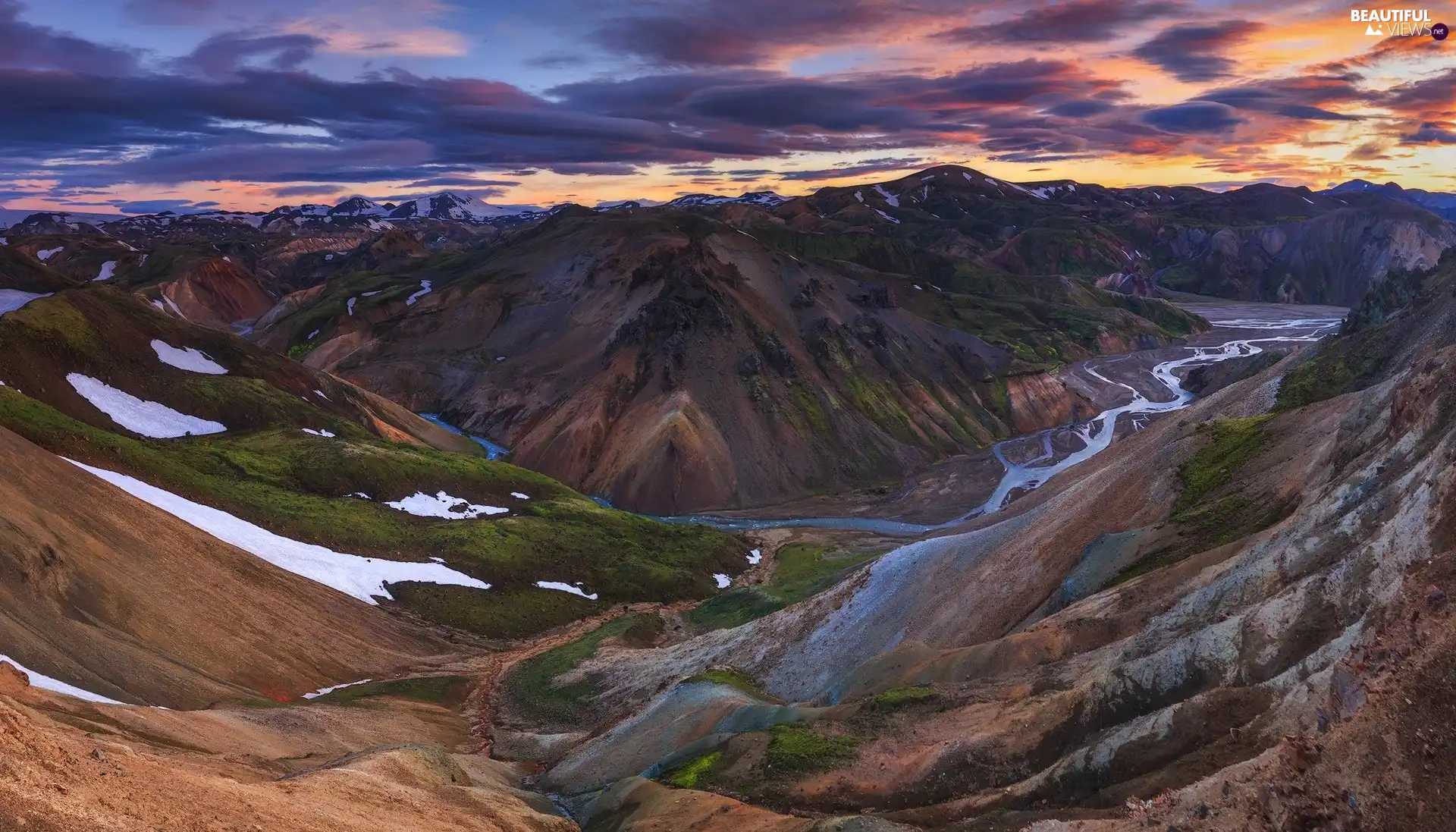 Rhyolite Rocks, Landmannalaugar Mountains, River, Rainbow Mountains, iceland, Great Sunsets, clouds