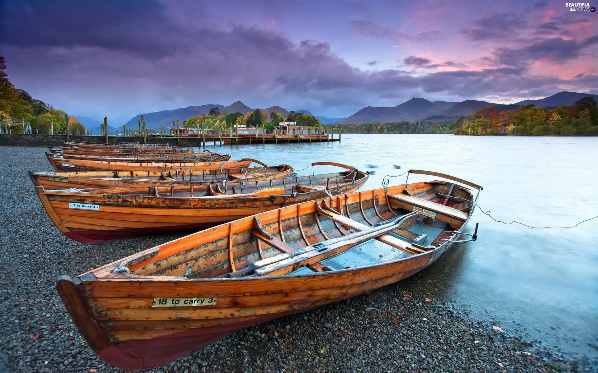 lake, Boats, Mountains, coast