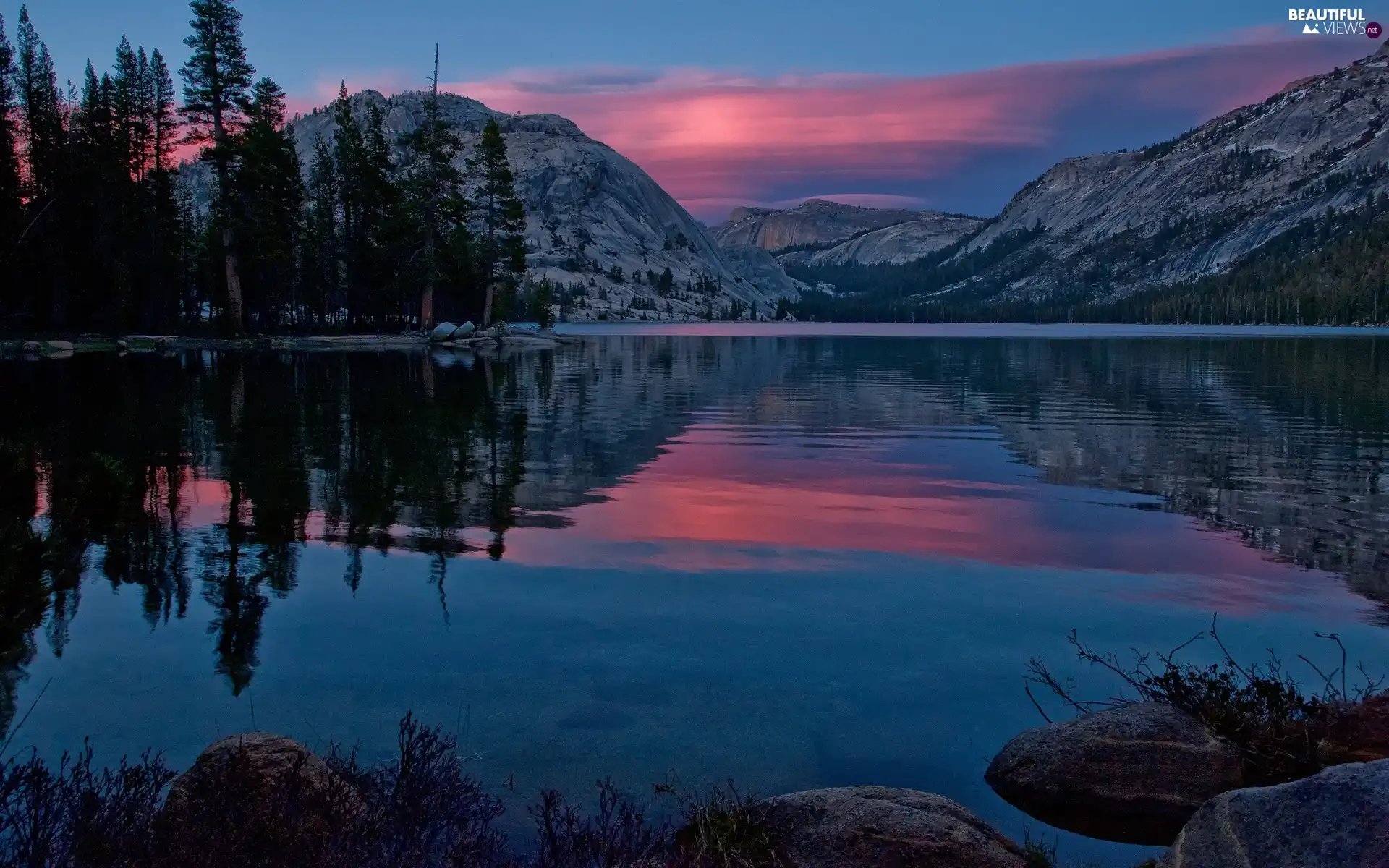 Mountains, twilight, lake
