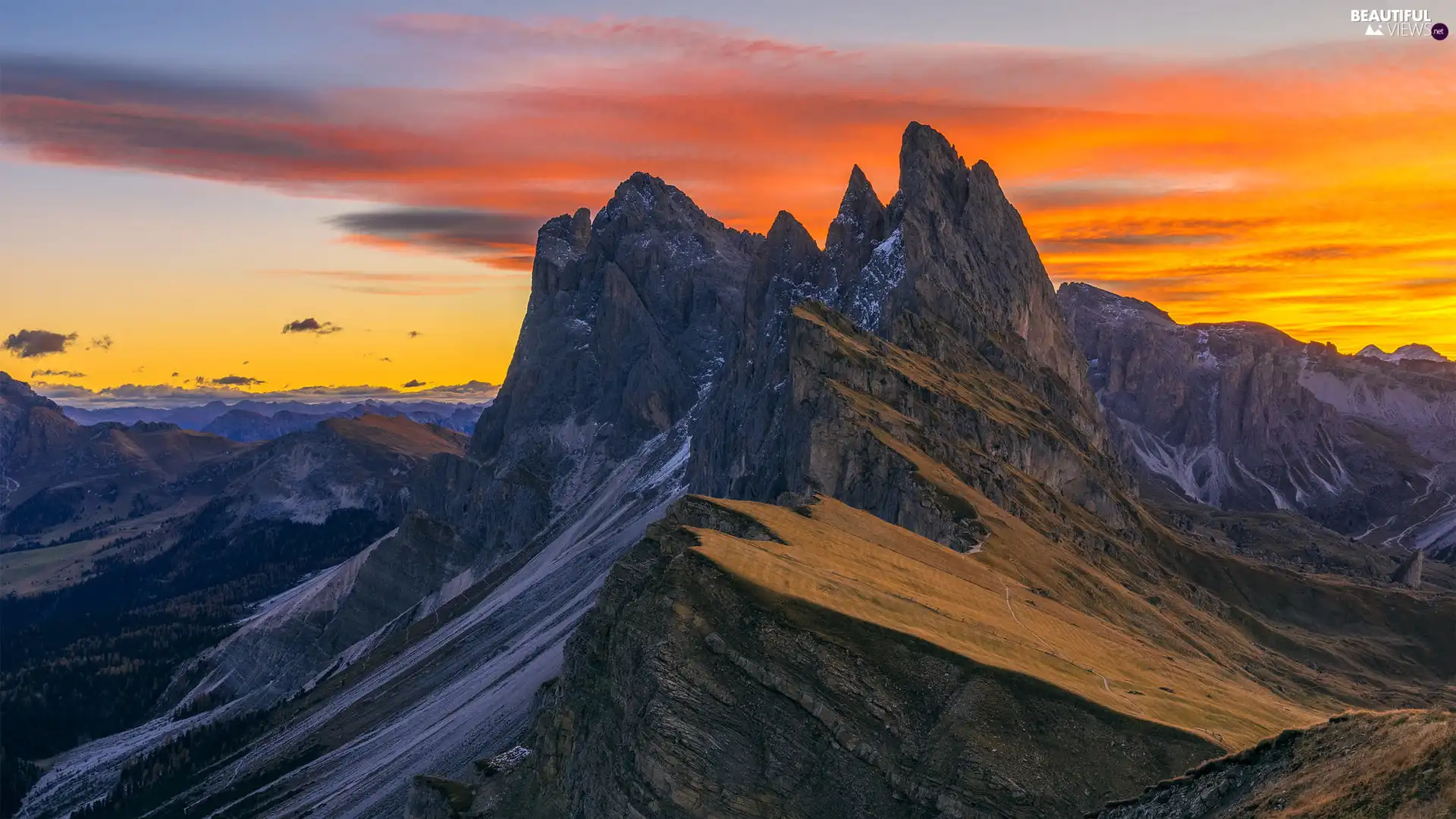 Dolomites, Italy, Massif Odle, Great Sunsets, Mountains, Puez-Odle nature park