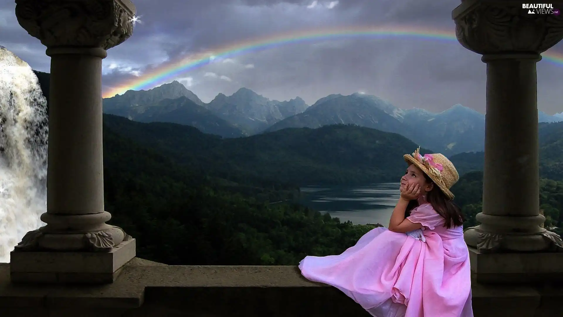 Great Rainbows, girl, Mountains