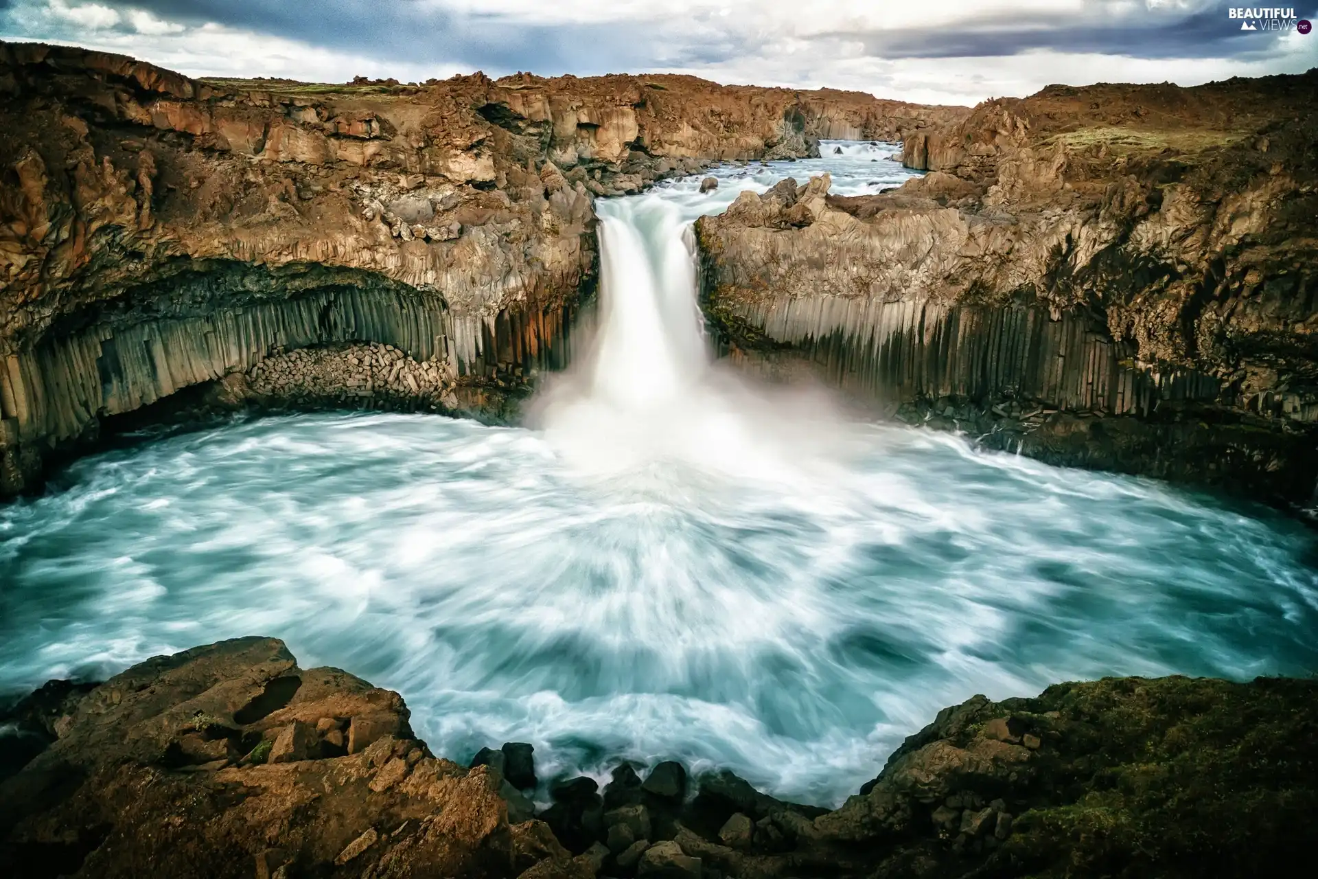 Mountains, waterfall, River