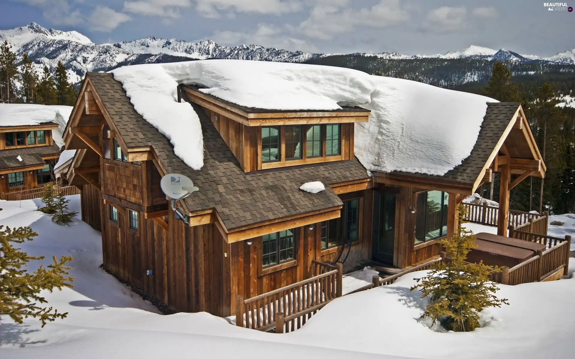 Mountains, house, snow