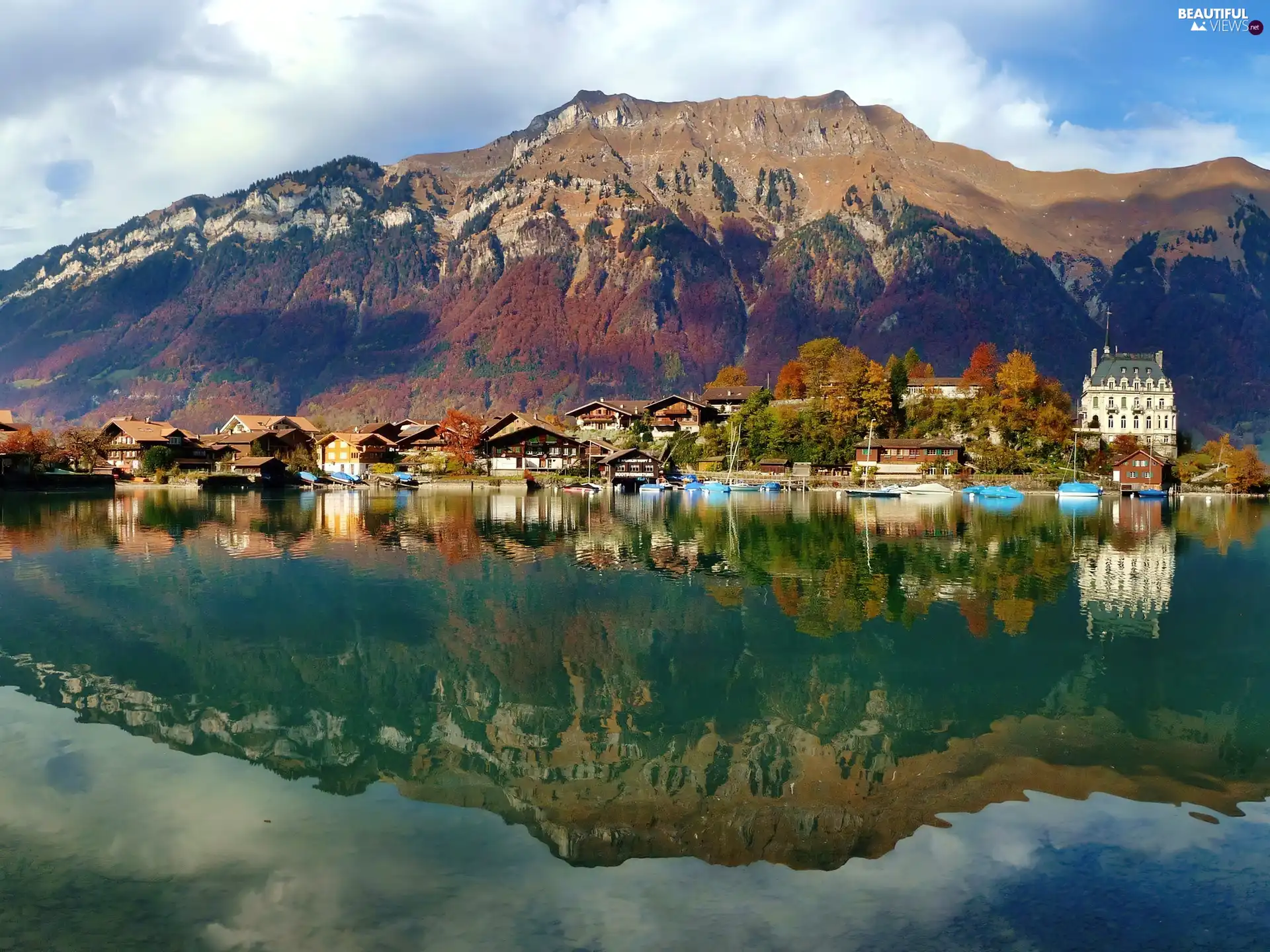 Mountains, Switzerland, by, lake, Houses