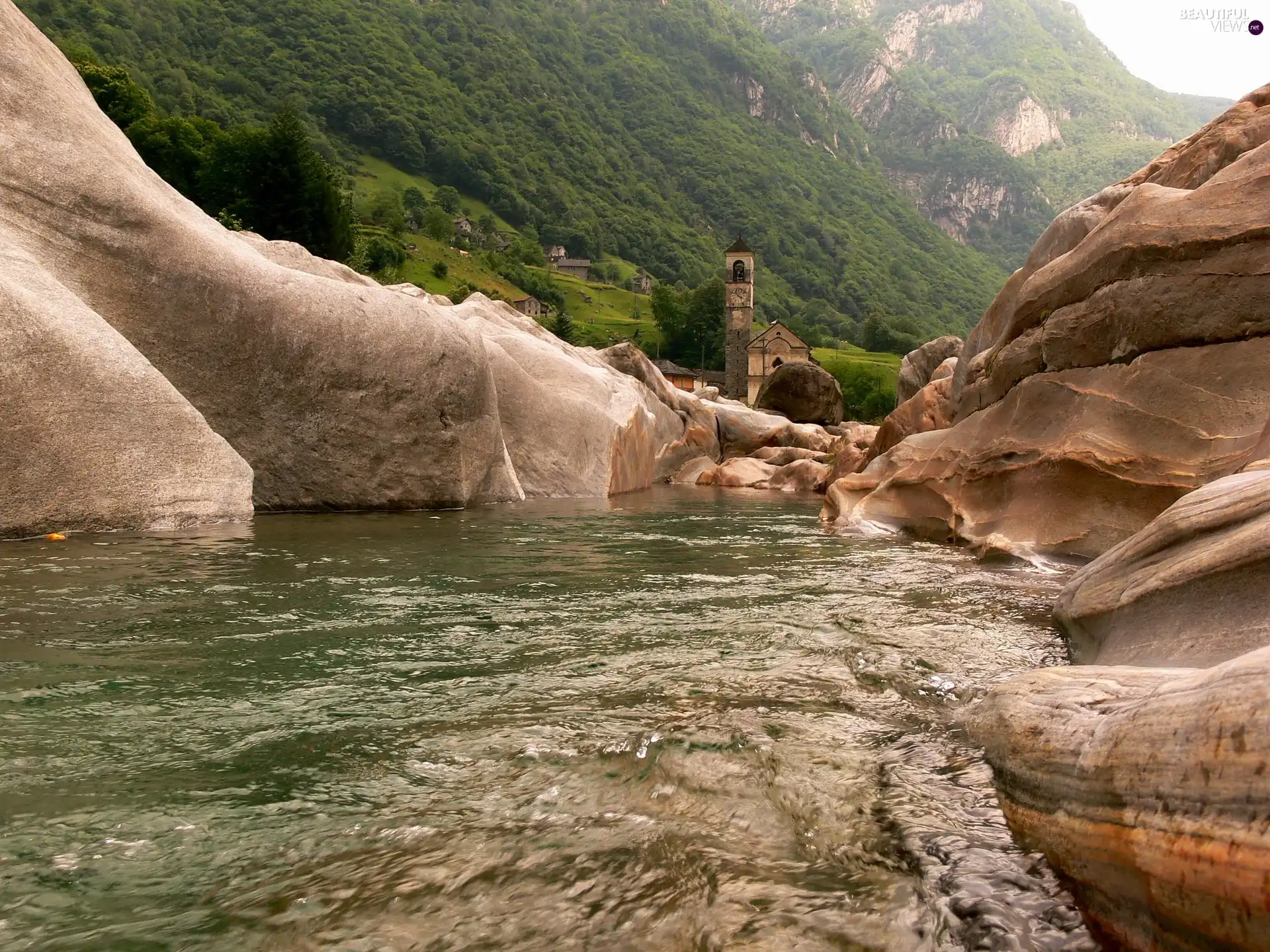 River, rocks, Mountains, The relief