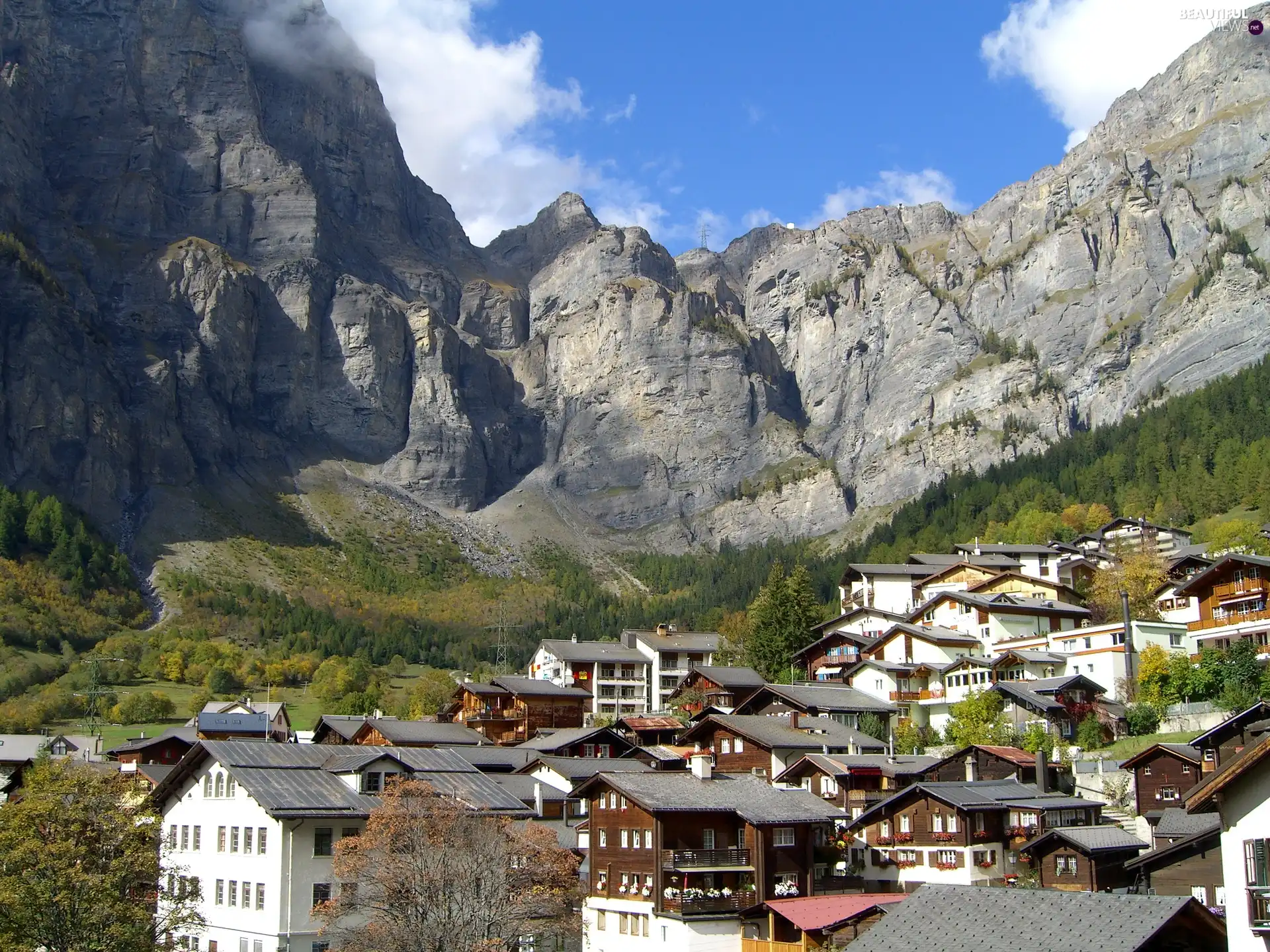 Town, Switzerland, Mountains, Leukerbad