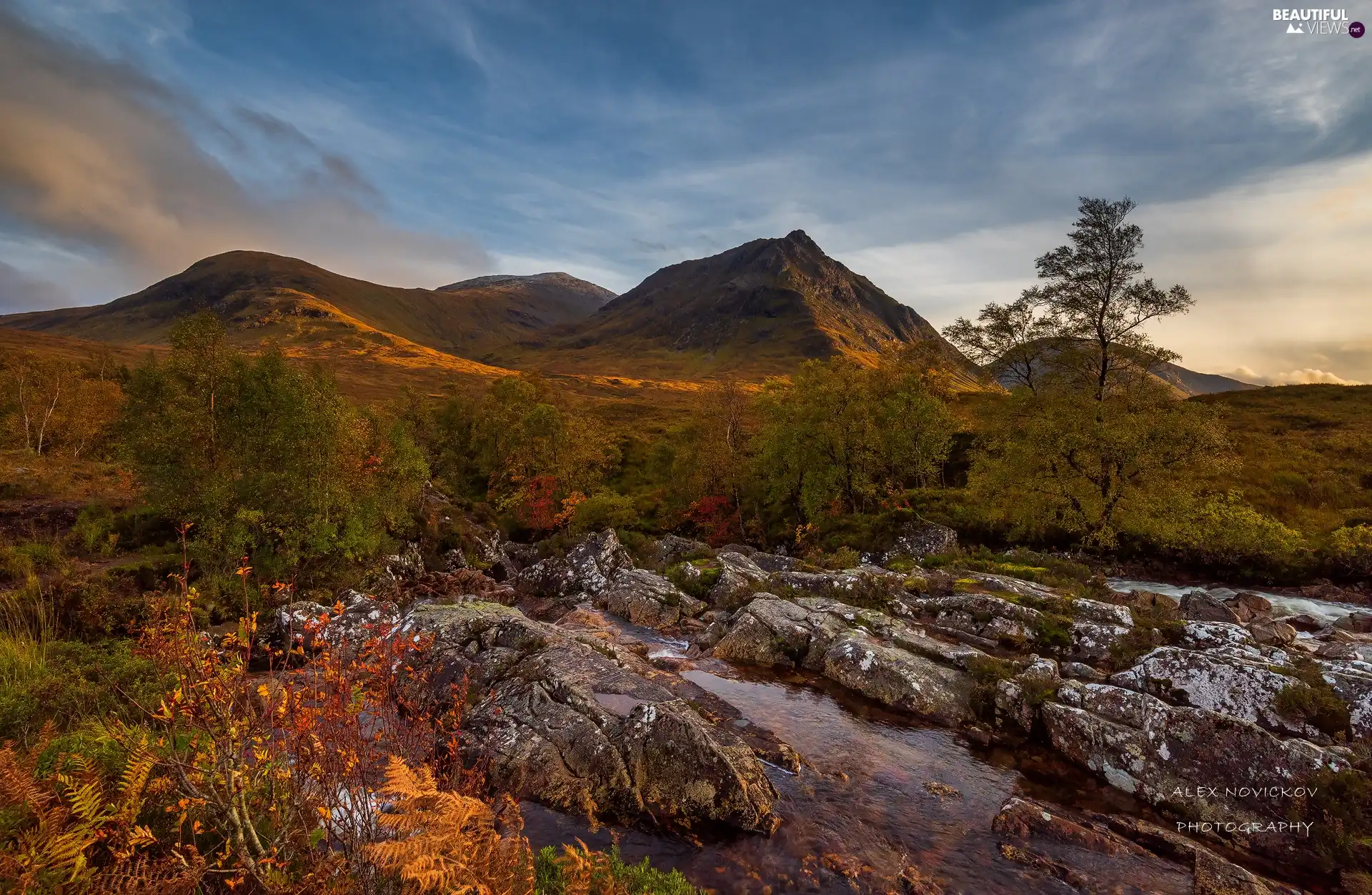 flux, rocks, viewes, Mountains, autumn, trees, Bush