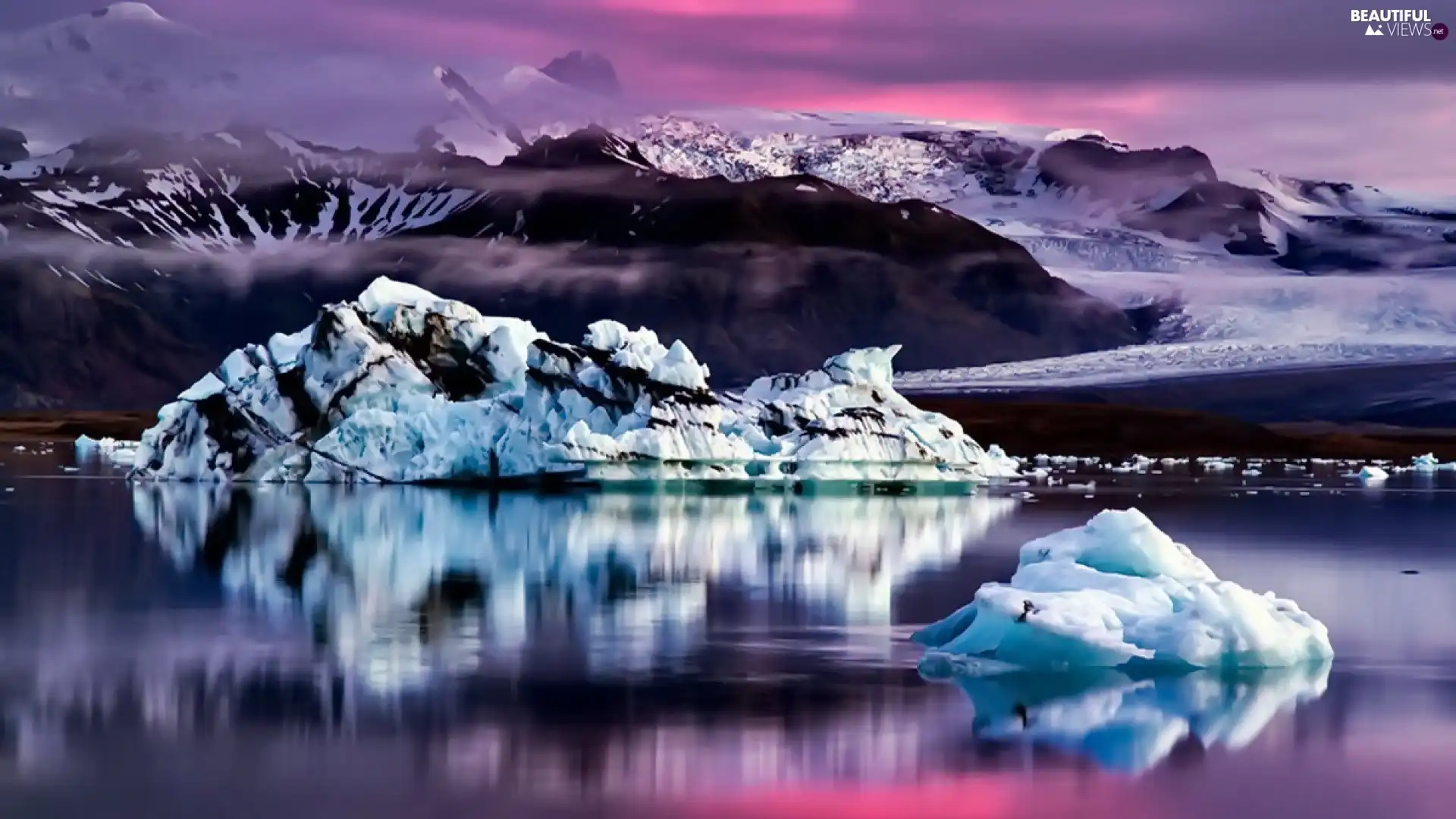 Mountains, winter, rocks, ice, lake