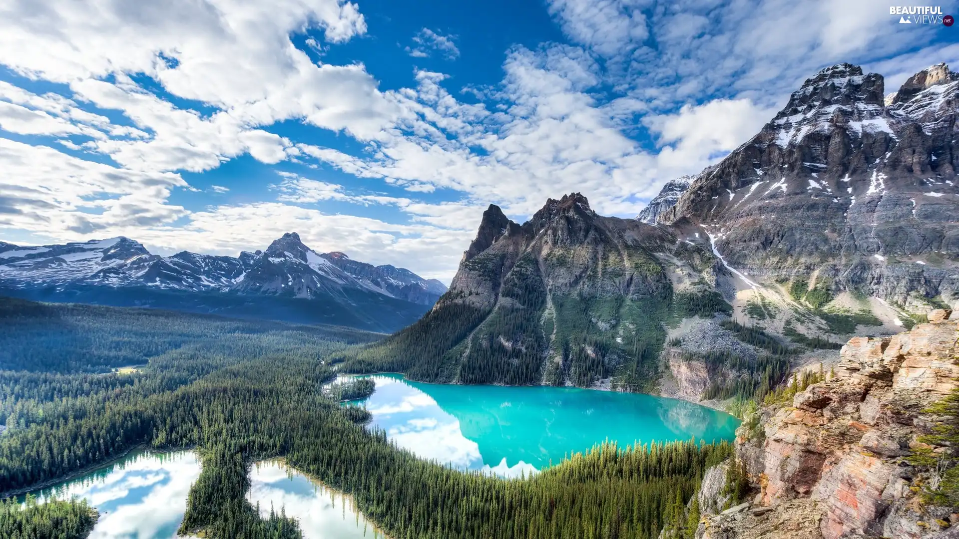 Lake OHara, British Columbia, woods, Yoho National Park, Canada, Mountains, clouds