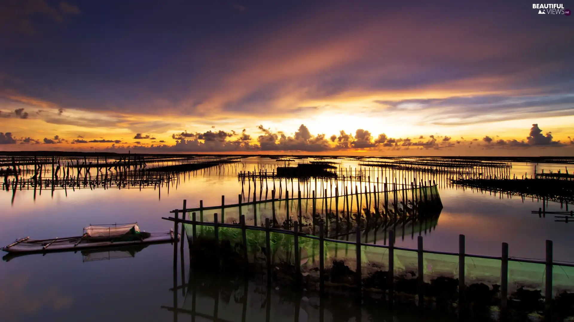 Networks, fishing, sun, water, west