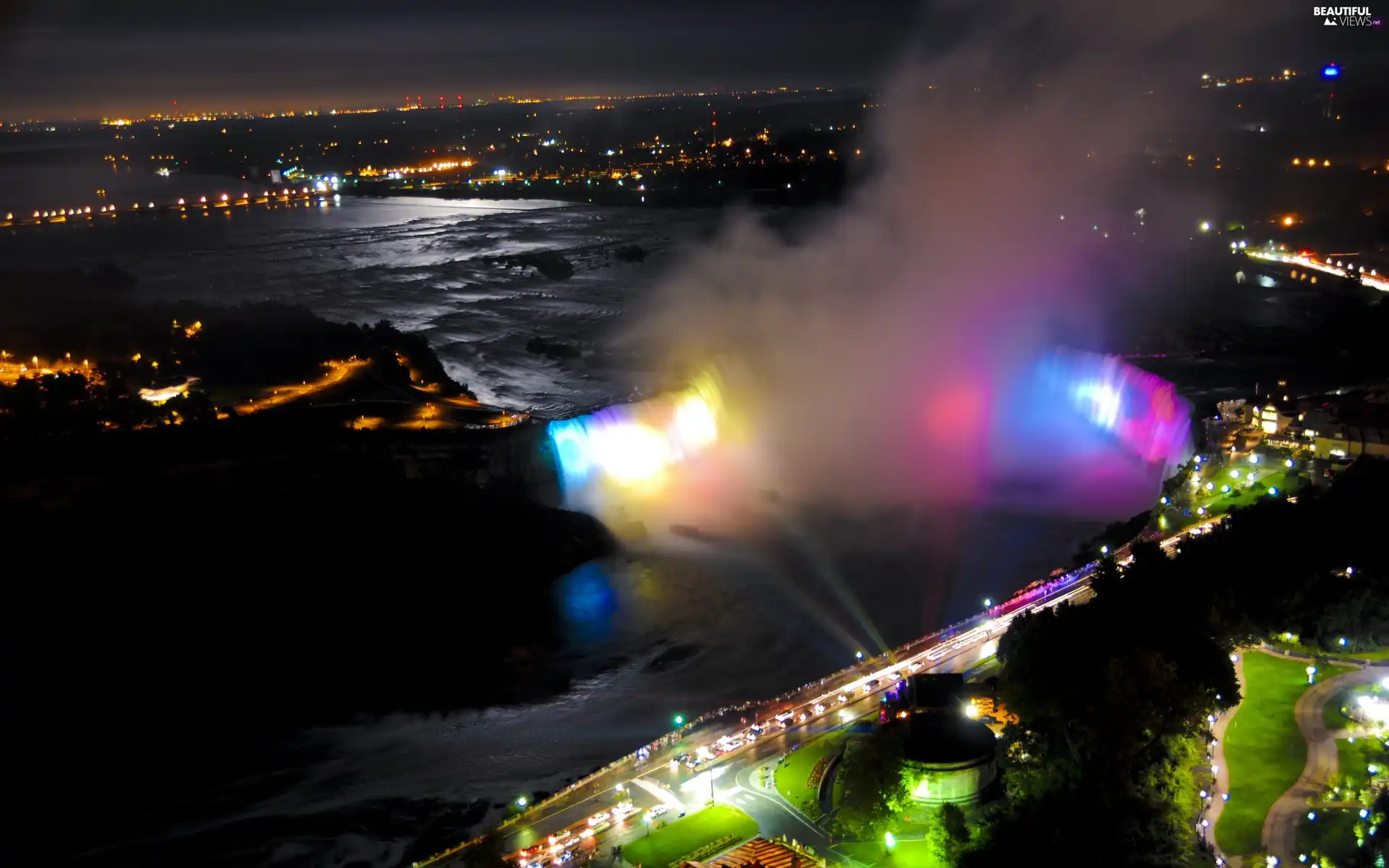 night, waterfall, Niagara Falls