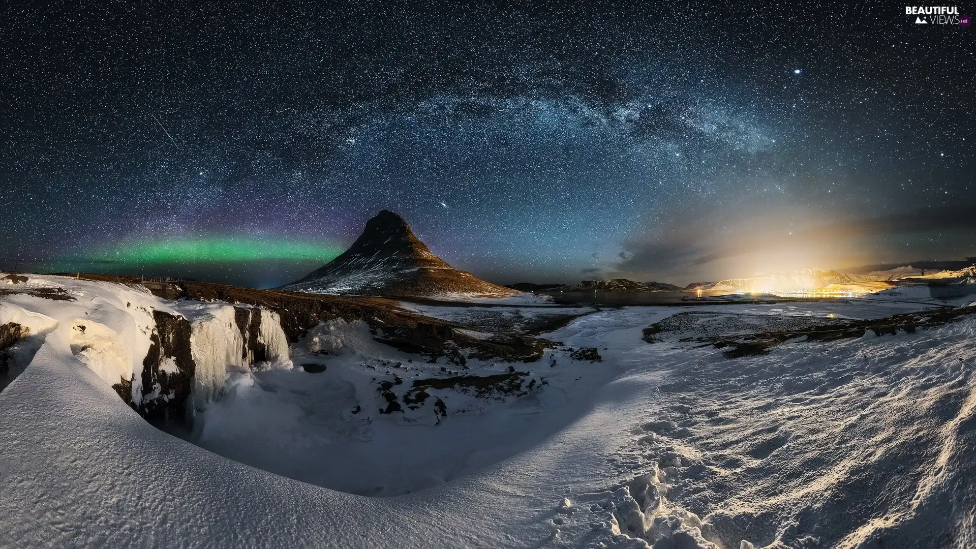 Night, Sky, Star way, winter, star, Kirkjufell Mountain, iceland