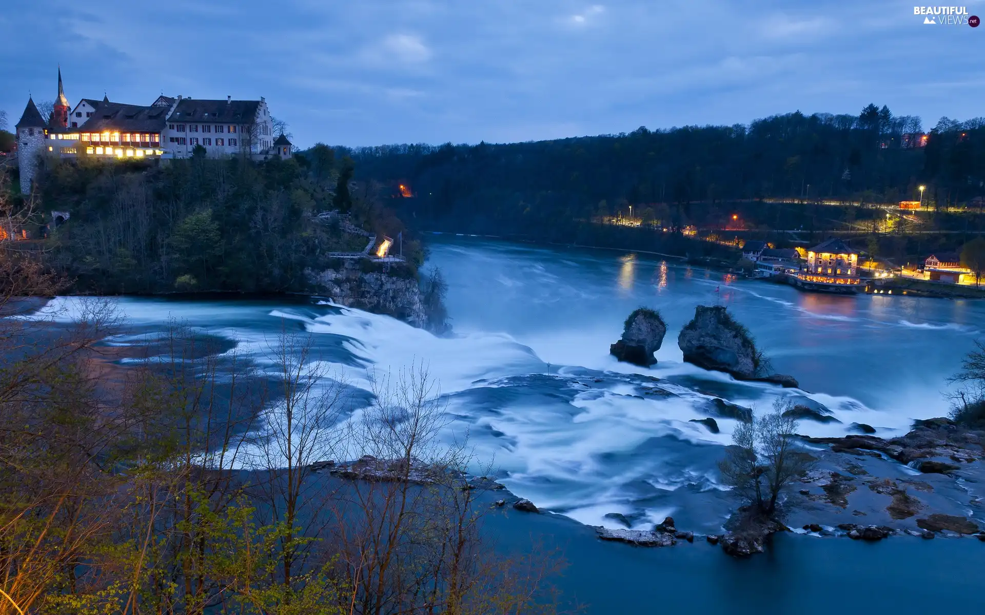 Night, Houses, River