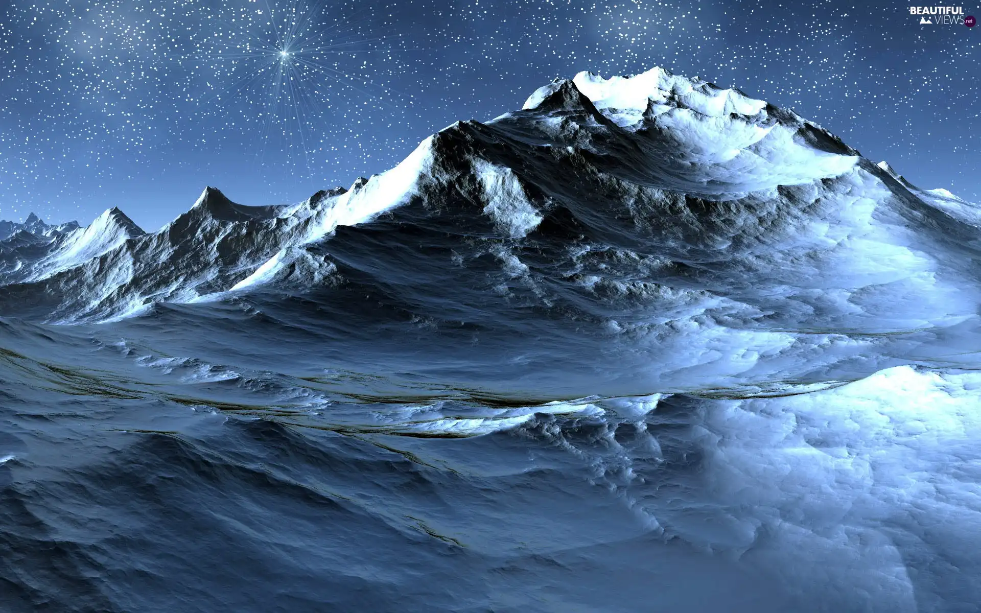 sea, Mountains, Night, Waves