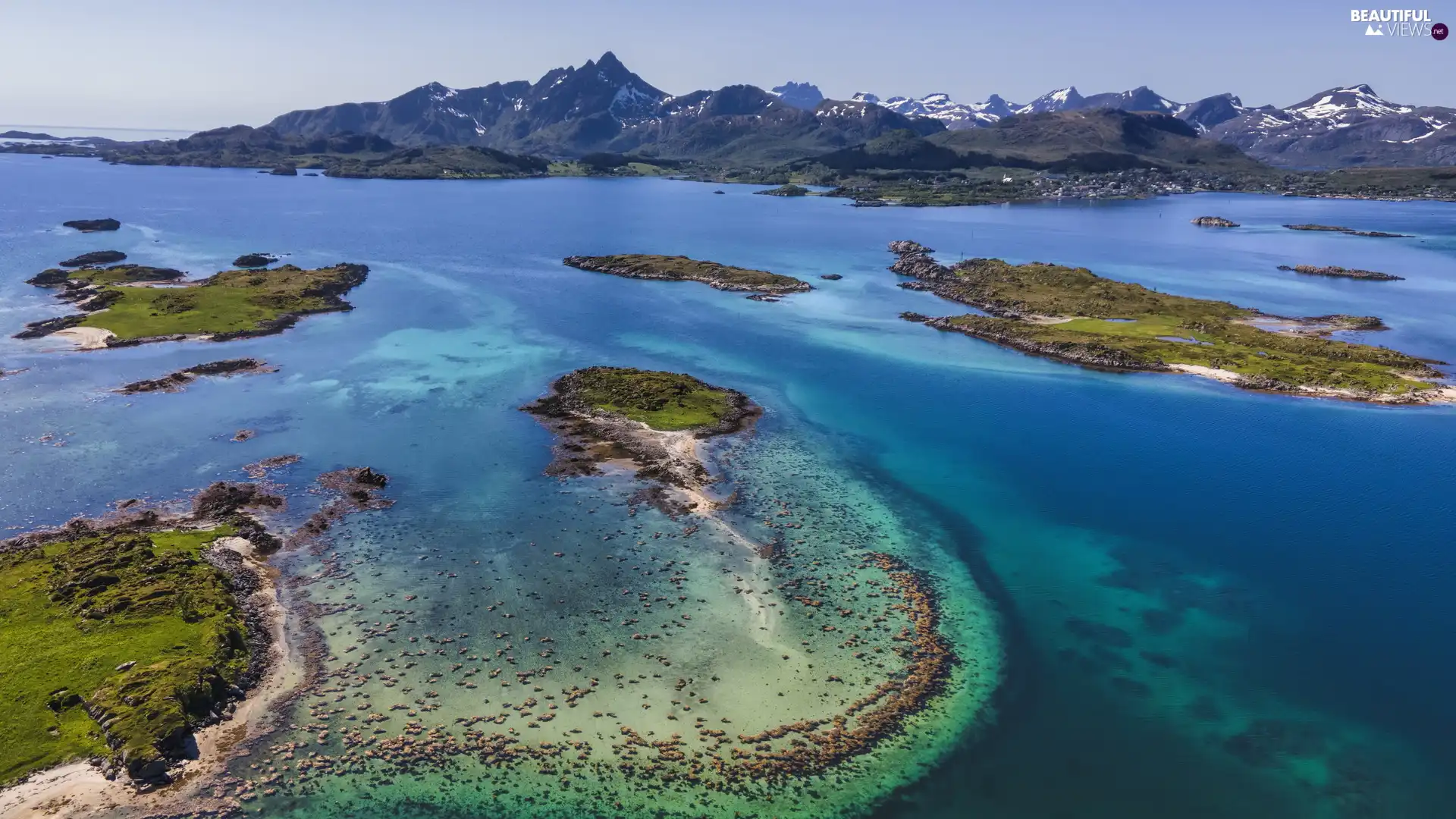 Norwegian Sea, Lofoten, Nordland, Norway, Mountains, Islets