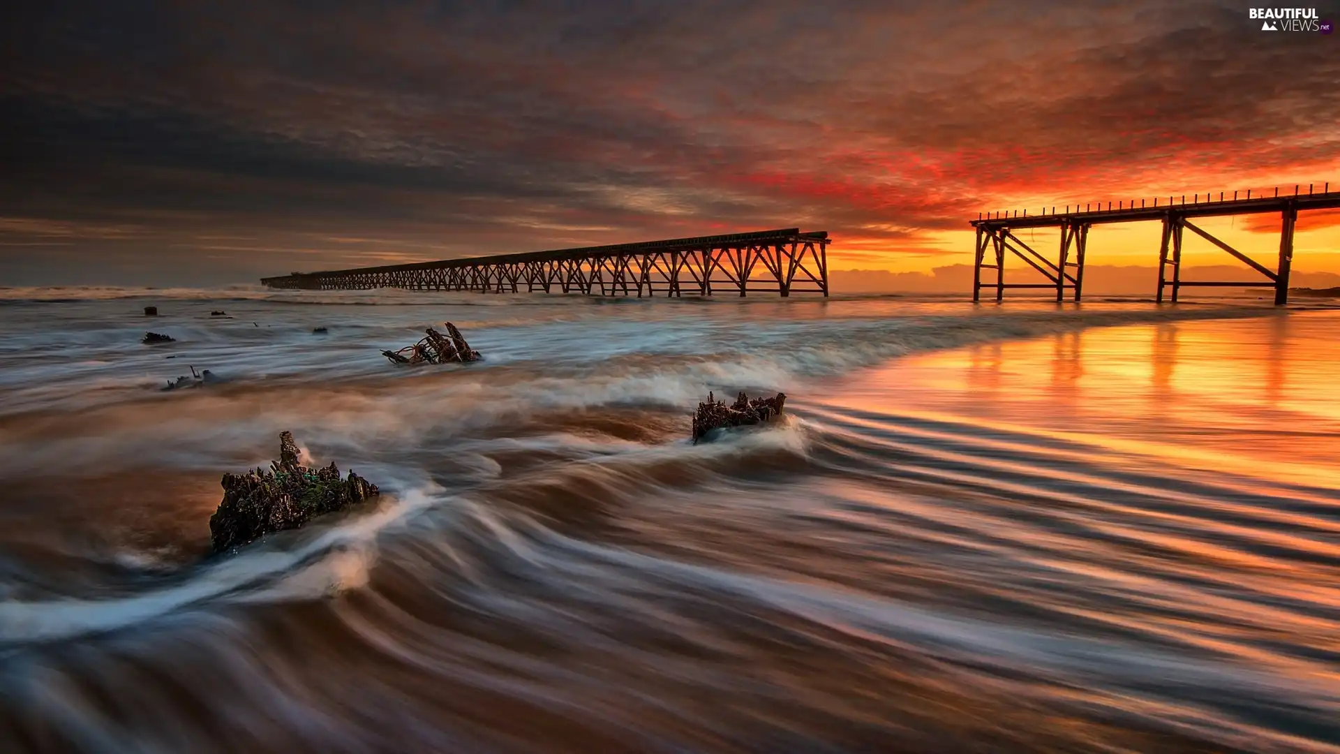 Steetley Pier, Durham County, Great Sunsets, City Hartlepool, England, North Sea, clouds
