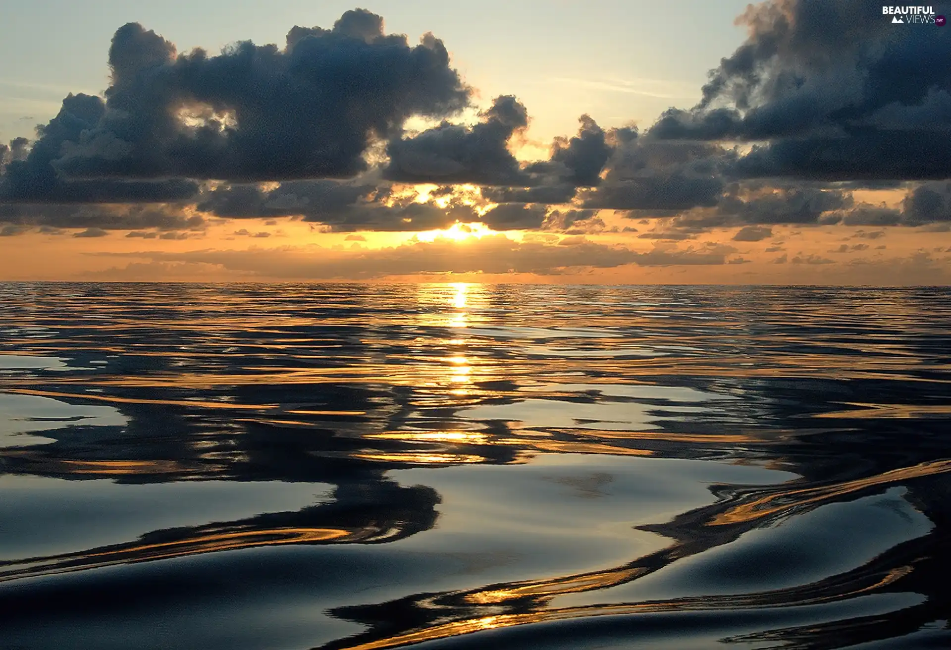 west, by, Ocean, sun
