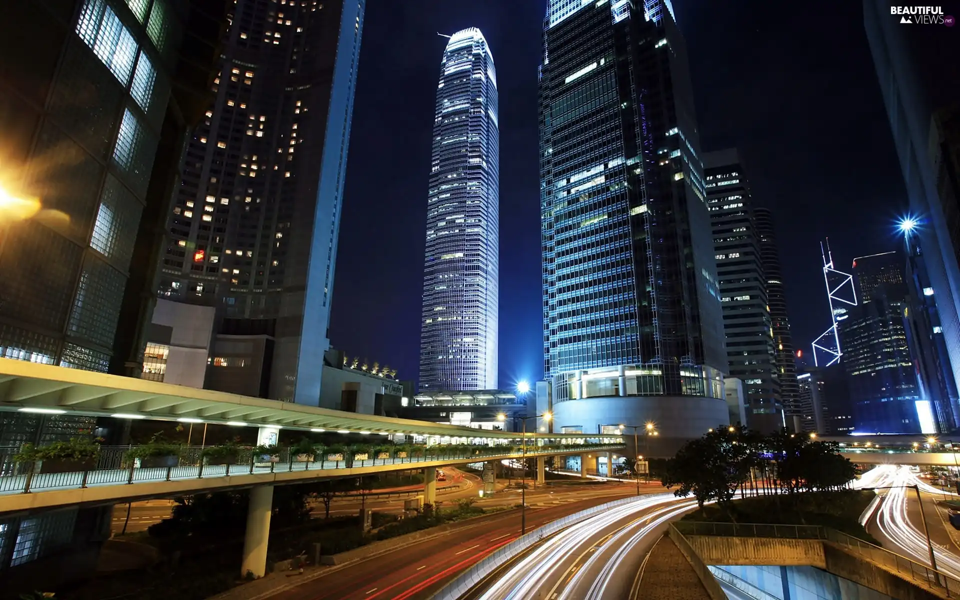 Communication, clouds, town, arteries, skyscrapers, panorama, night