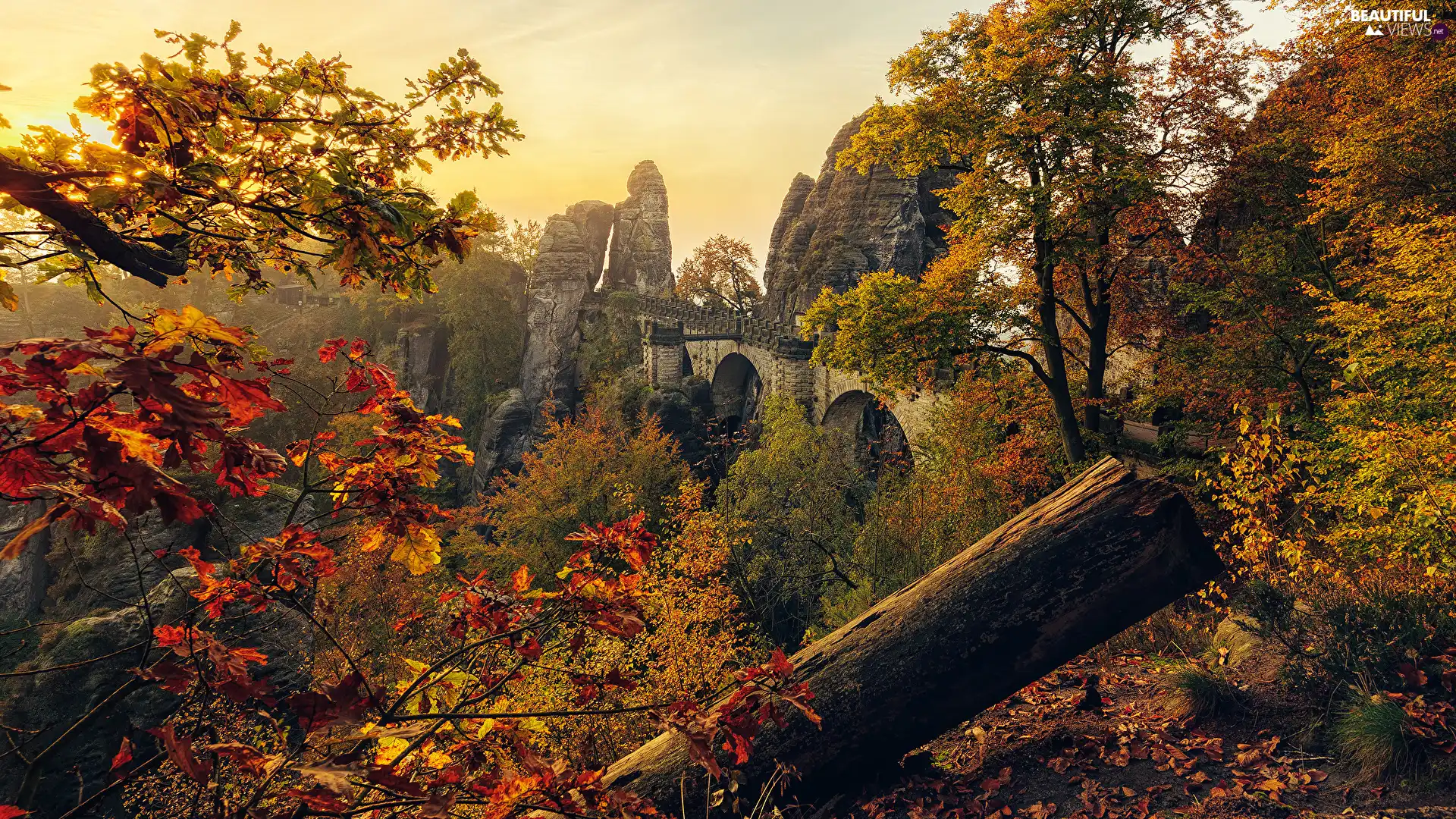 trees, autumn, viewes, rocks, Saxon Switzerland National Park, Germany, Bastei, Děčínská vrchovina, Rock Formation