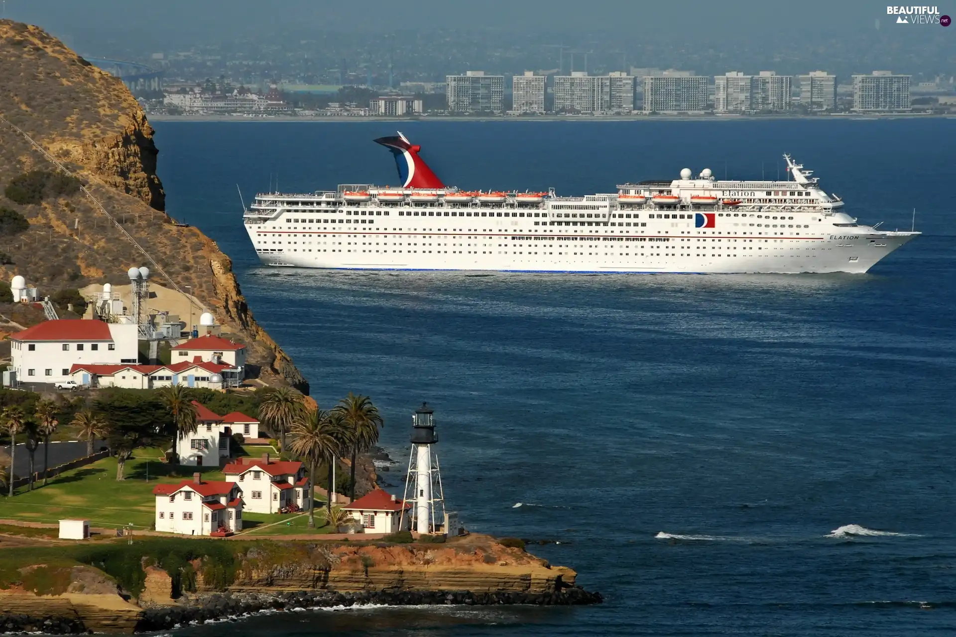 passenger, Ship, Coast, Town, sea