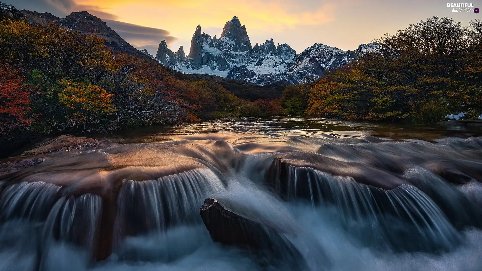 Patagonia, Argentina, Mountains, mount, VEGETATION, autumn, River, Coloured, Fitz Roy