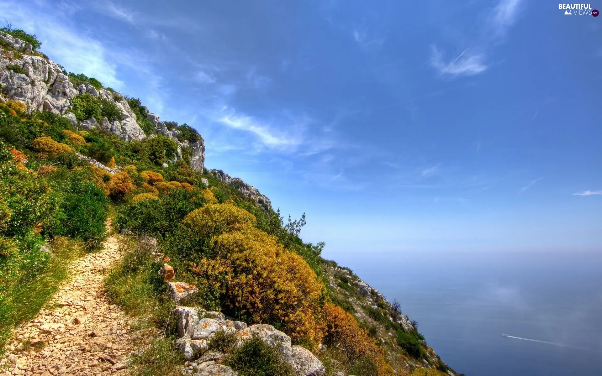 sea, Hill-side, Path