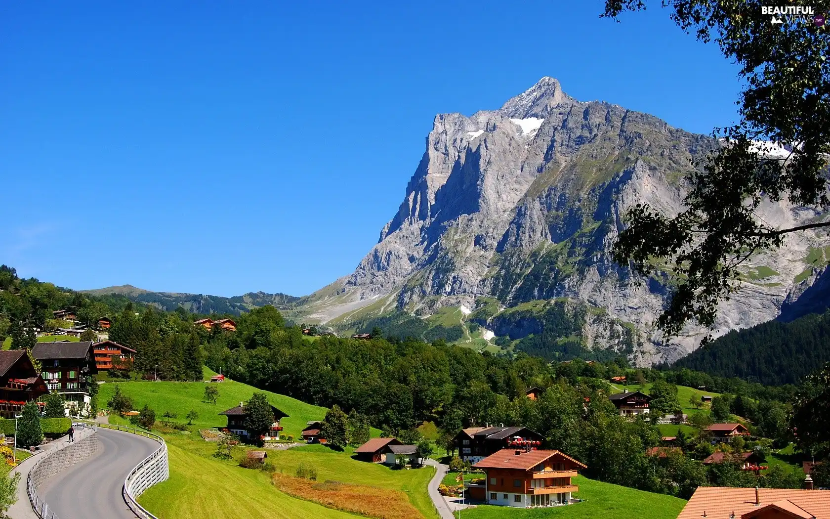 Mountain, Houses, peaks, place