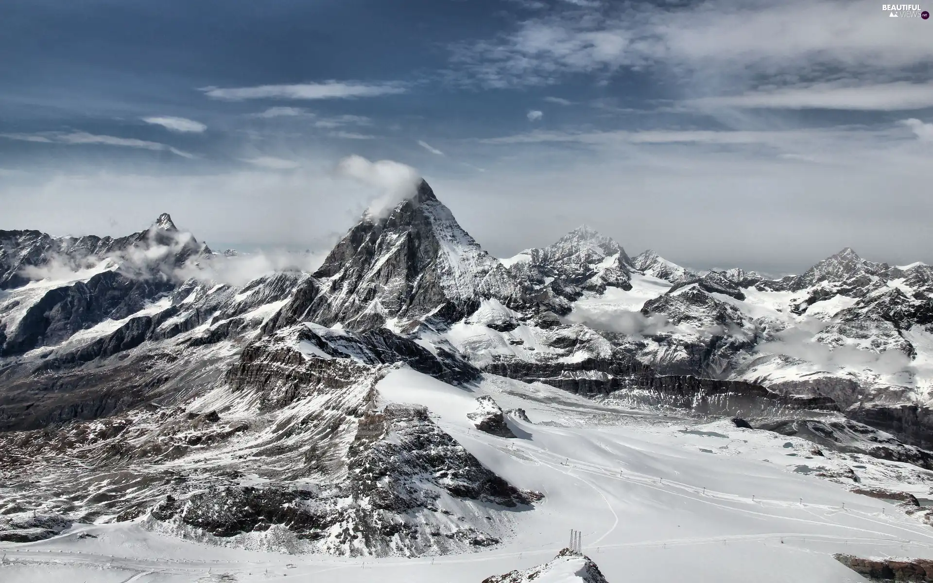 peaks, Snowy, Mountains