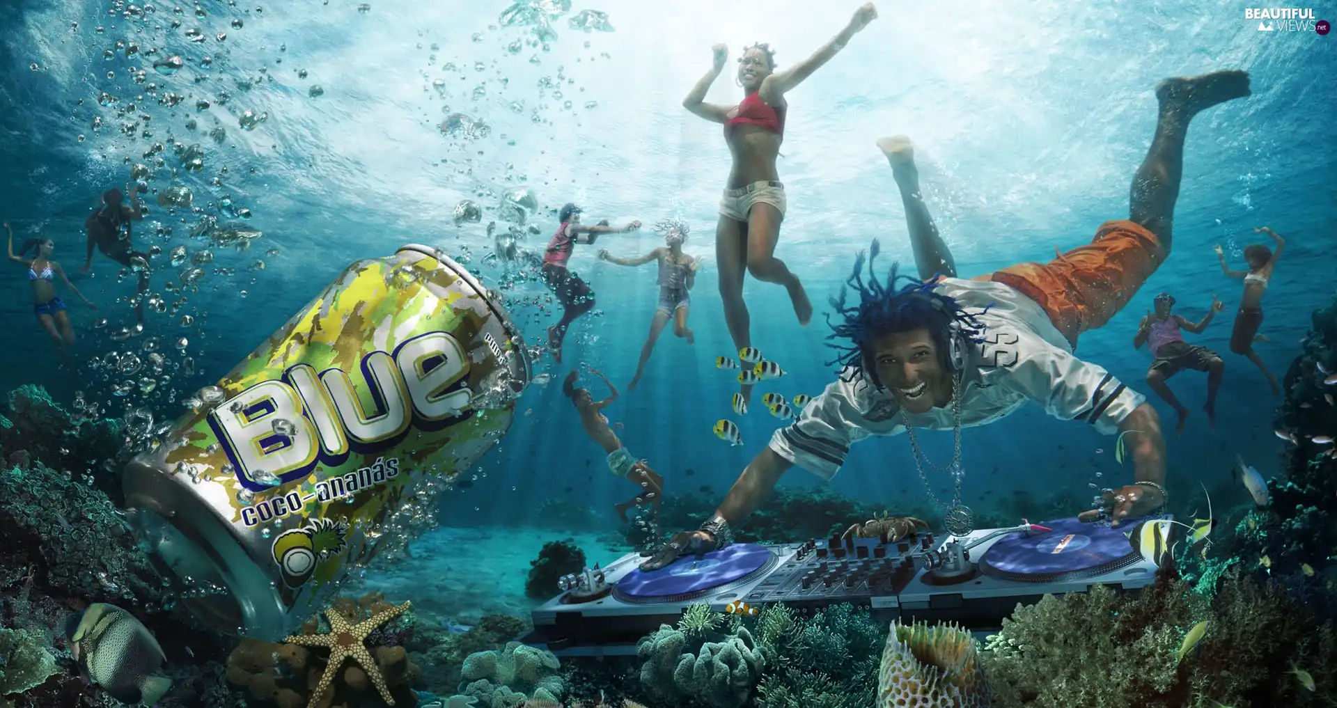 water, Party, People, reef, fishes, under