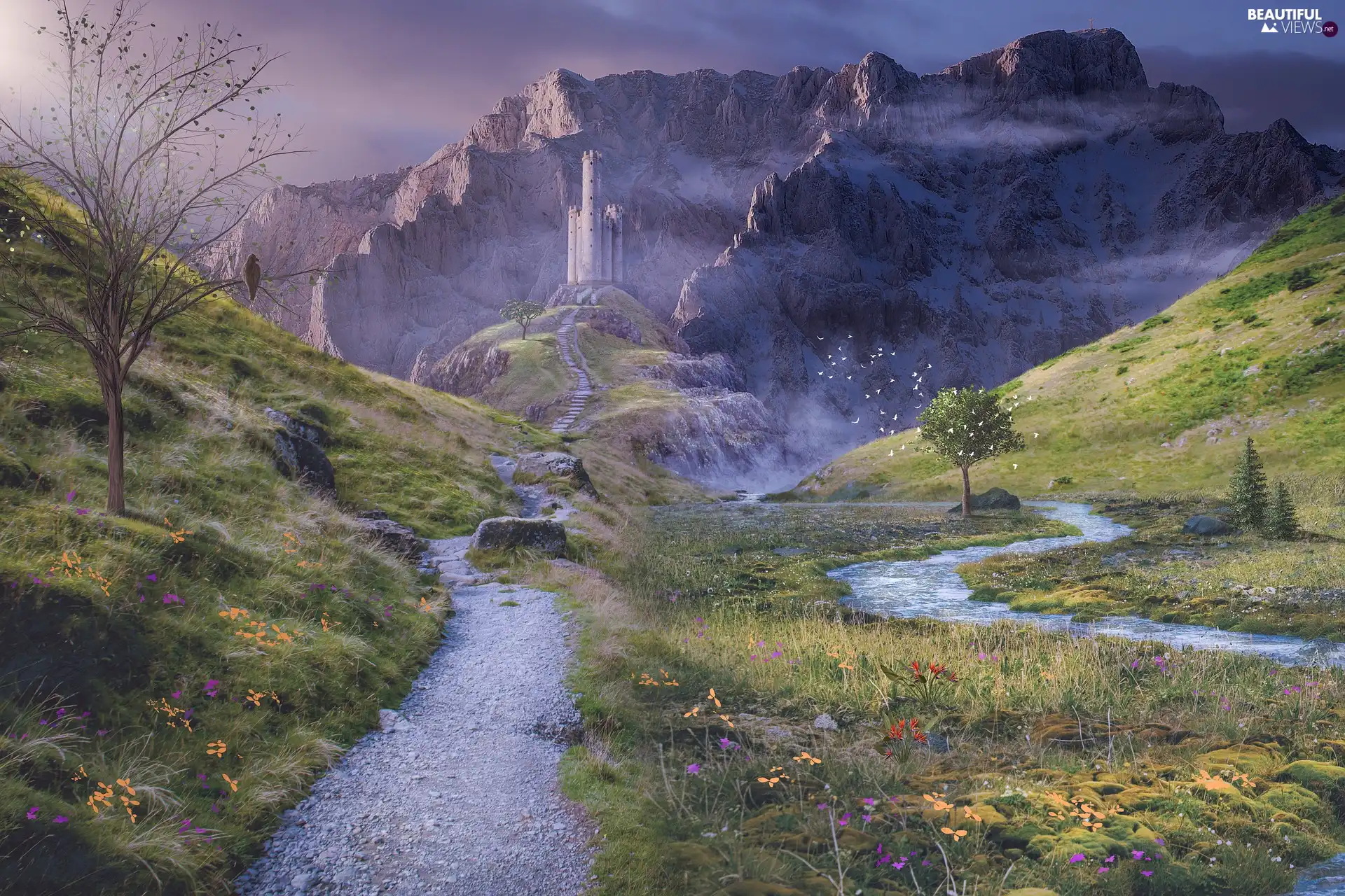 flux, photomontage, rocks, Mountains, Castle