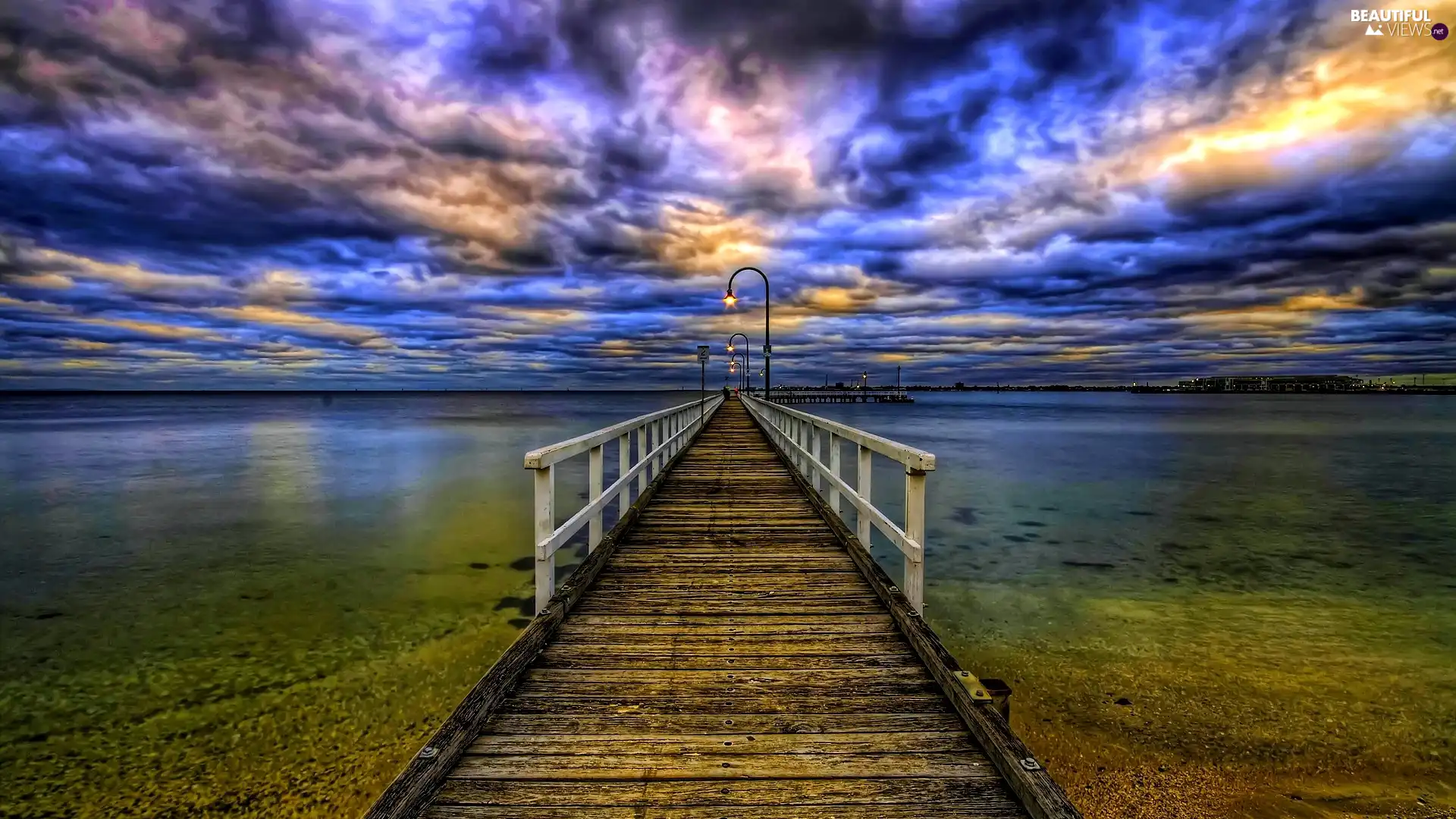 pier, clouds, lake