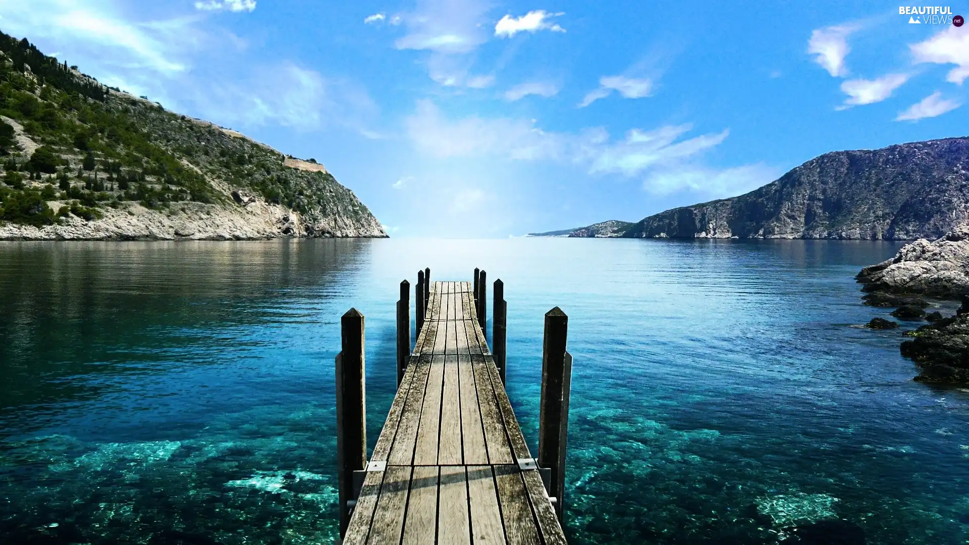 pier, rocks, lake