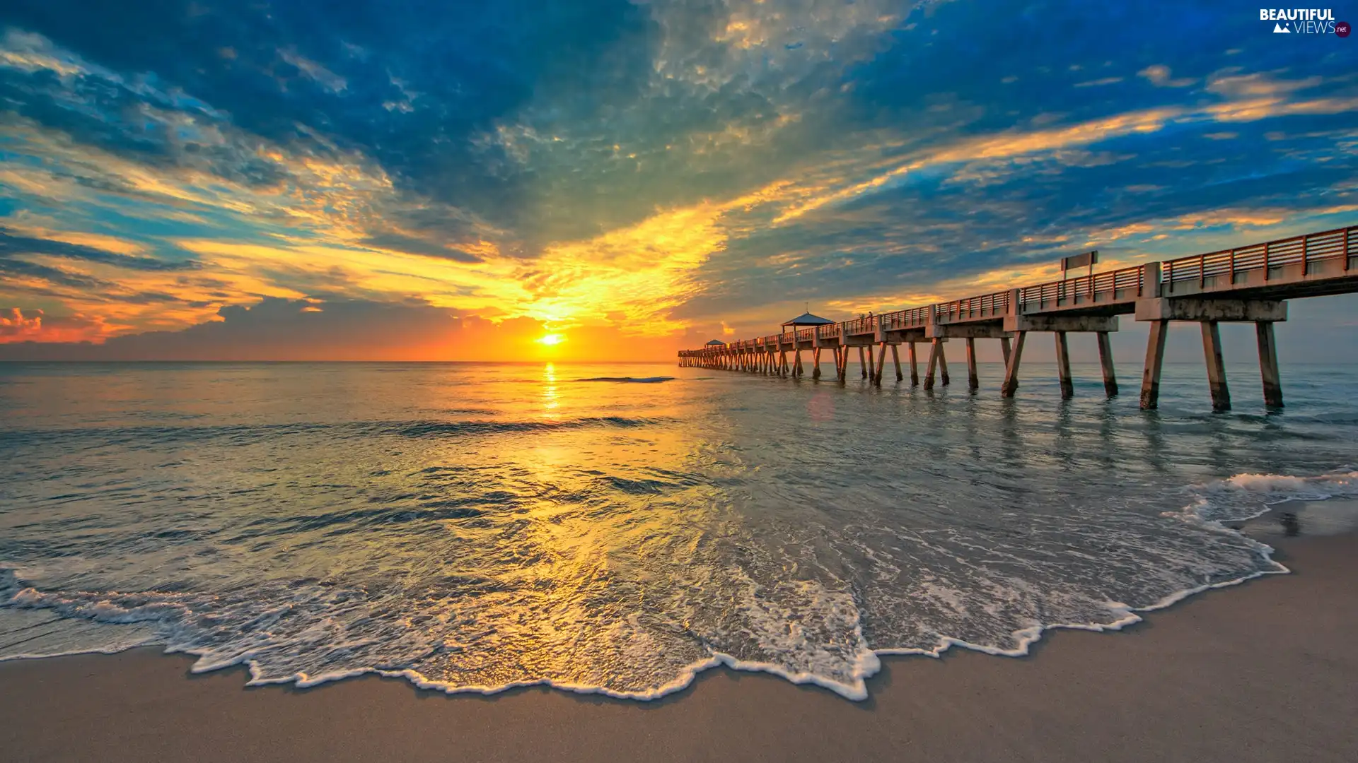 pier, Sunrise, sea