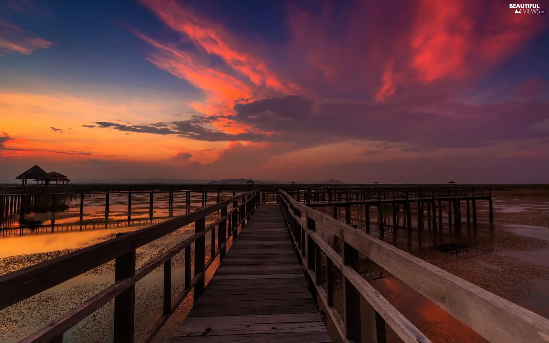 west, sea, pier, sun