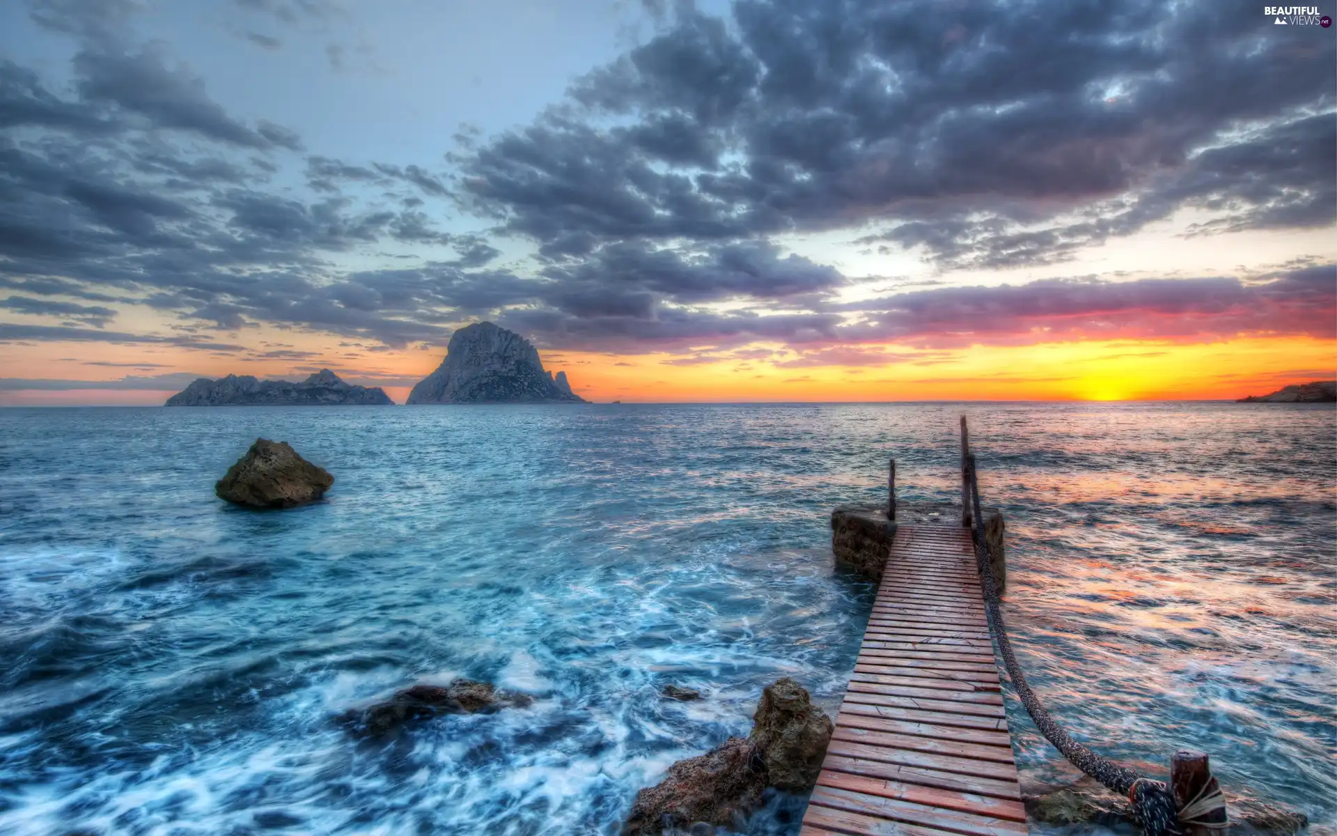 west, sea, pier, sun