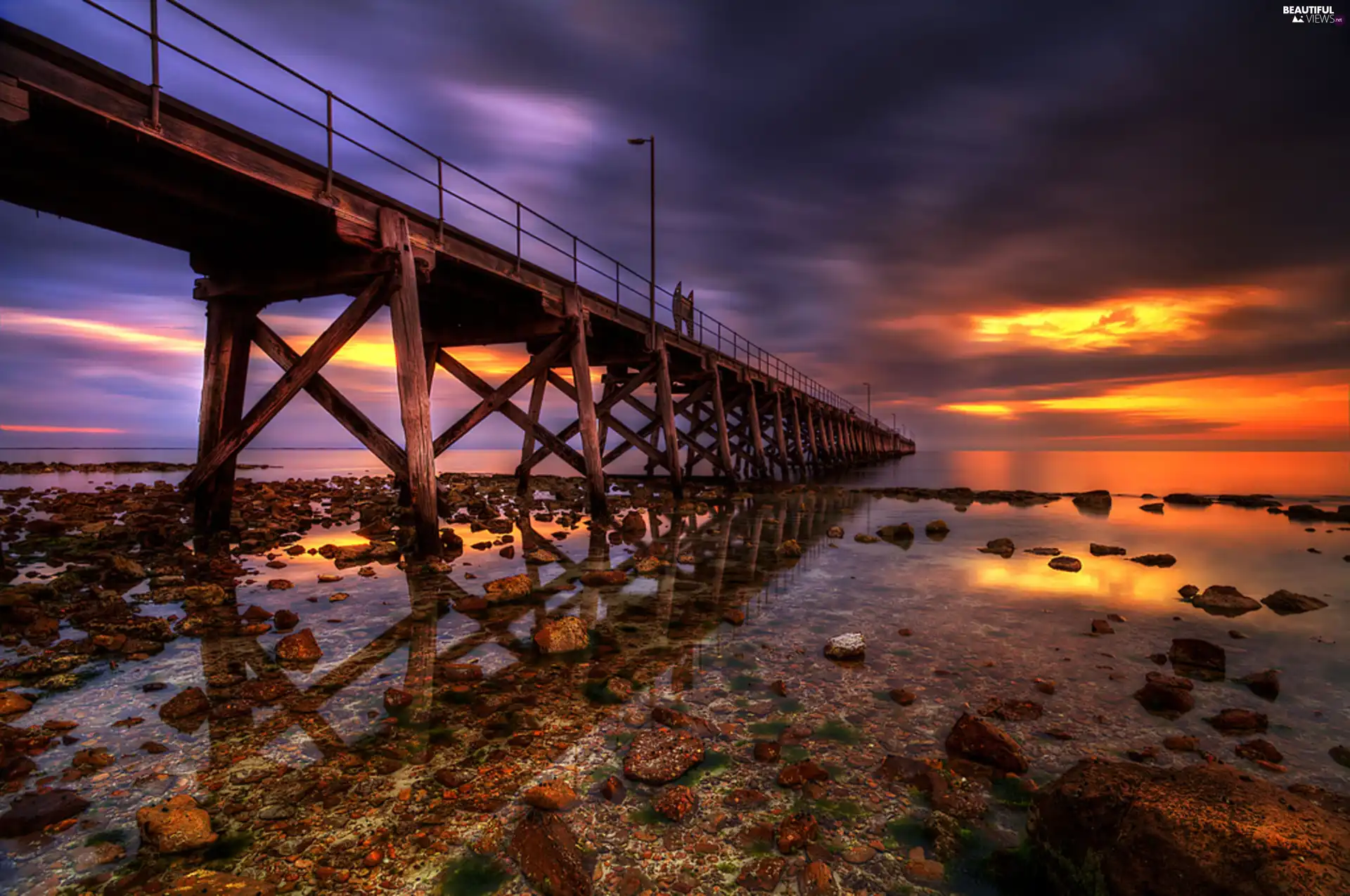 west, sea, pier, sun