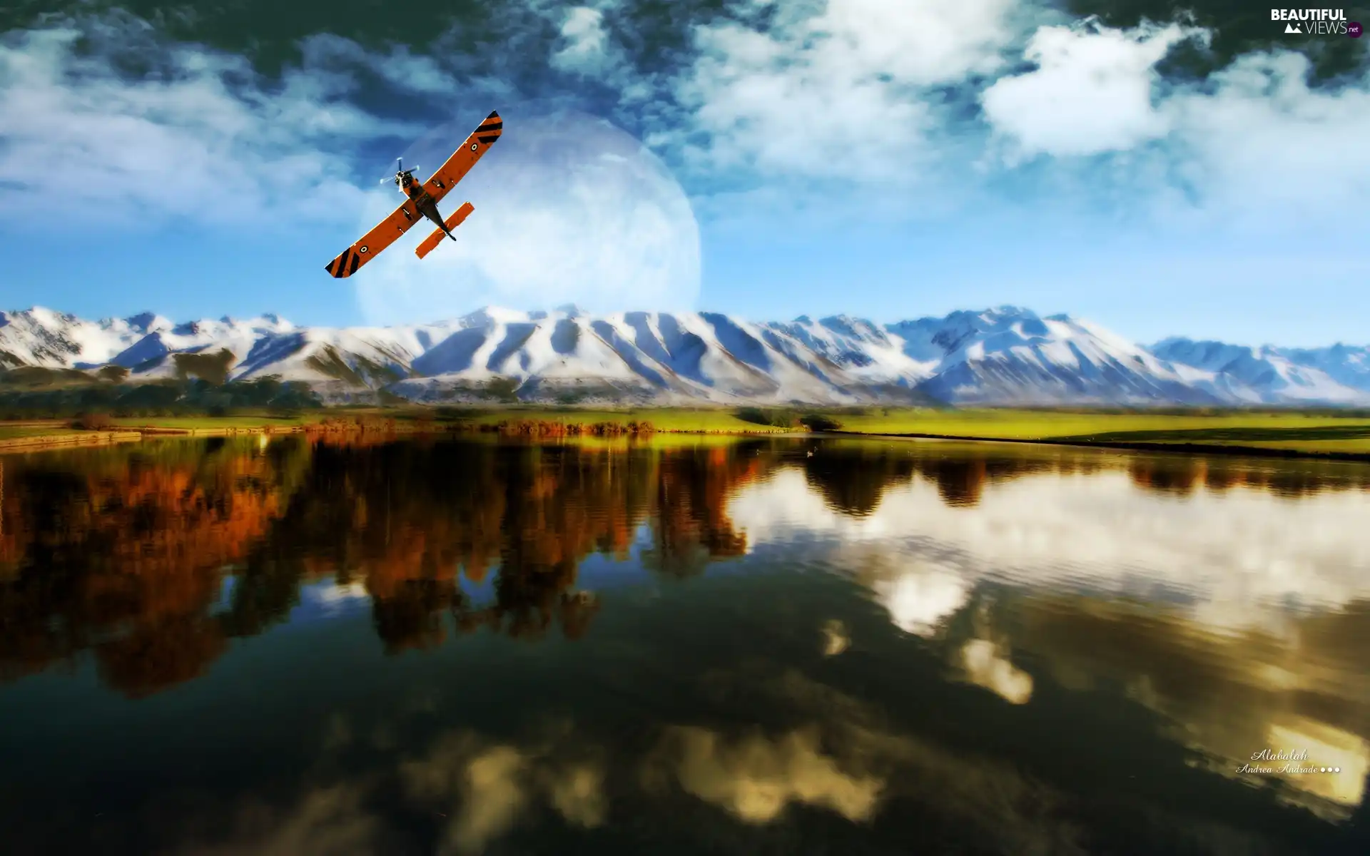 plane, Mountains, sea