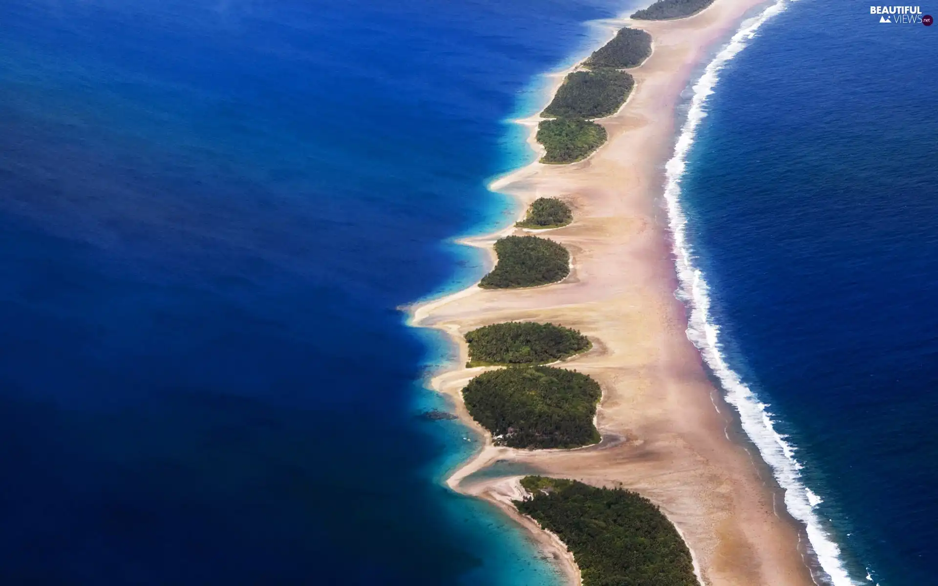 sea, Atol, Plants, Waves