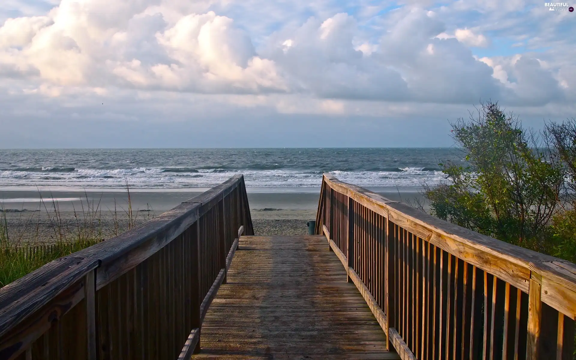 clouds, Beaches, Platform, sea