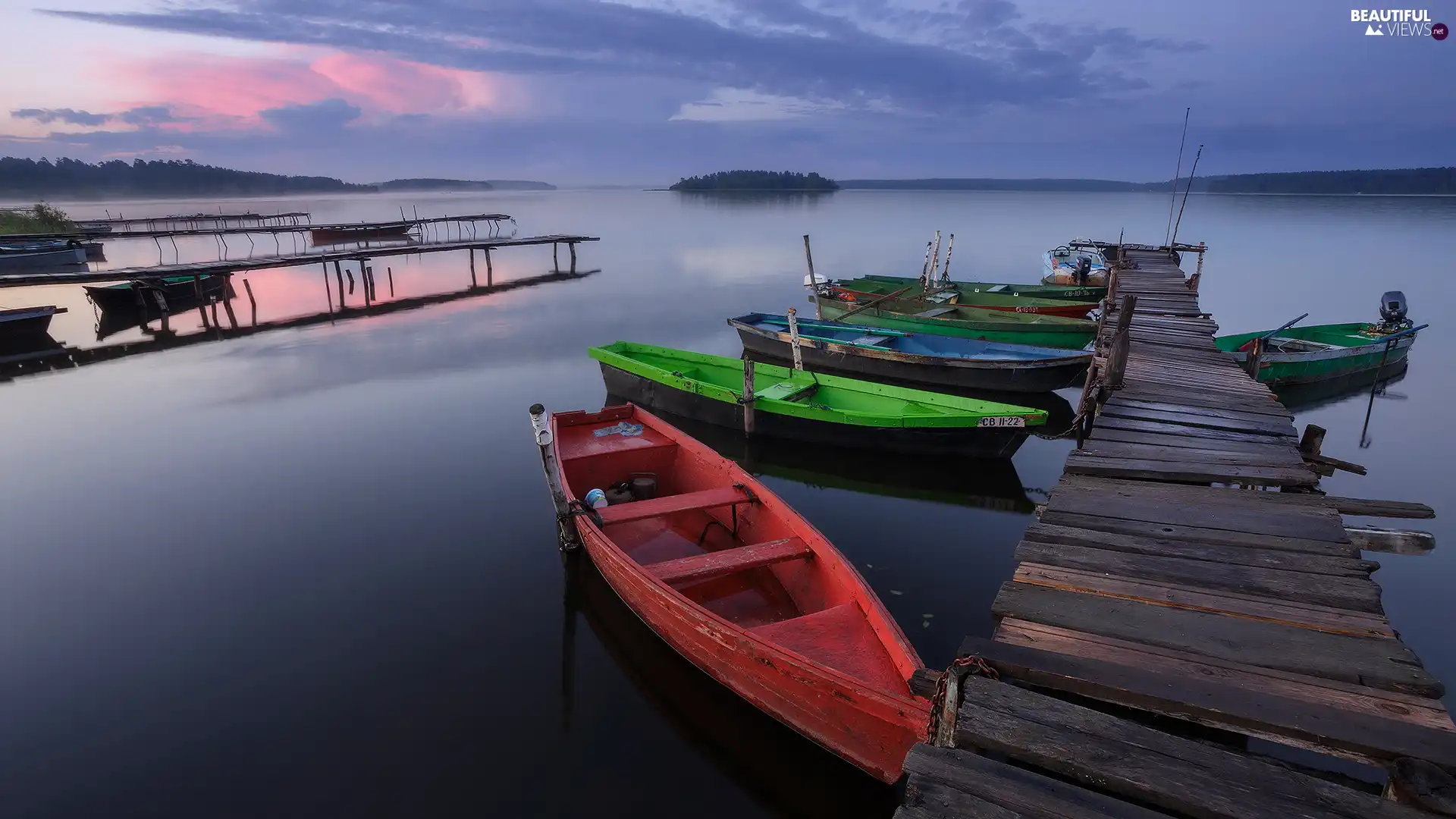 lake, color, boats, Platform