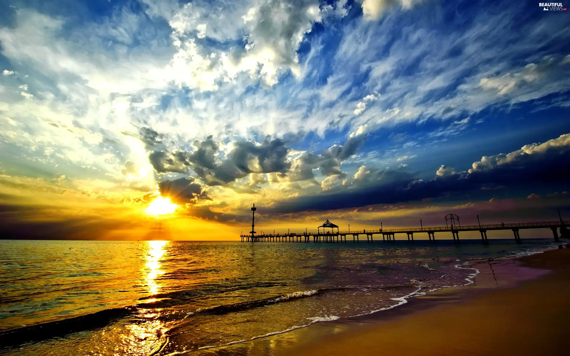 sea, clouds, Platform, Beaches