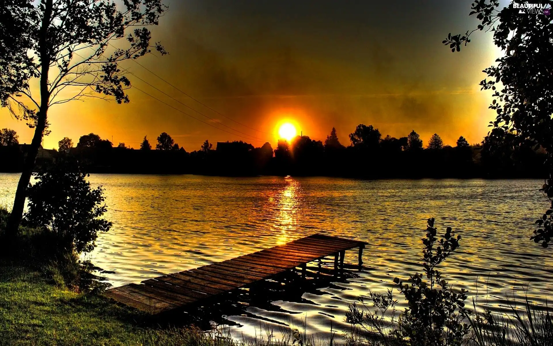 Great Sunsets, lake, Platform