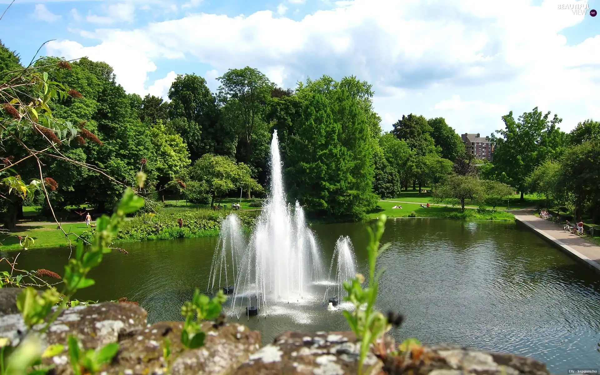 promenade, Park, fountain