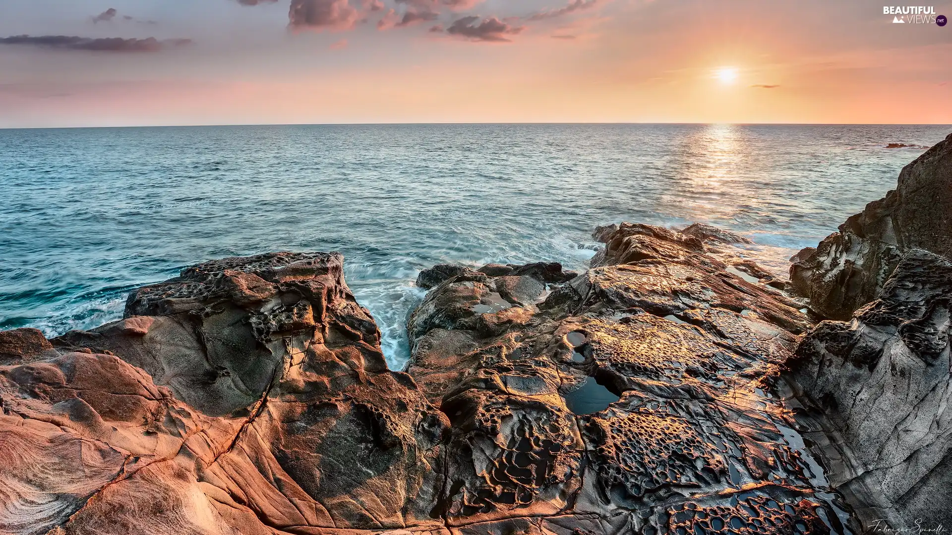 Sunrise, rocks, Livorno Province, Italy, Calafuria, sea