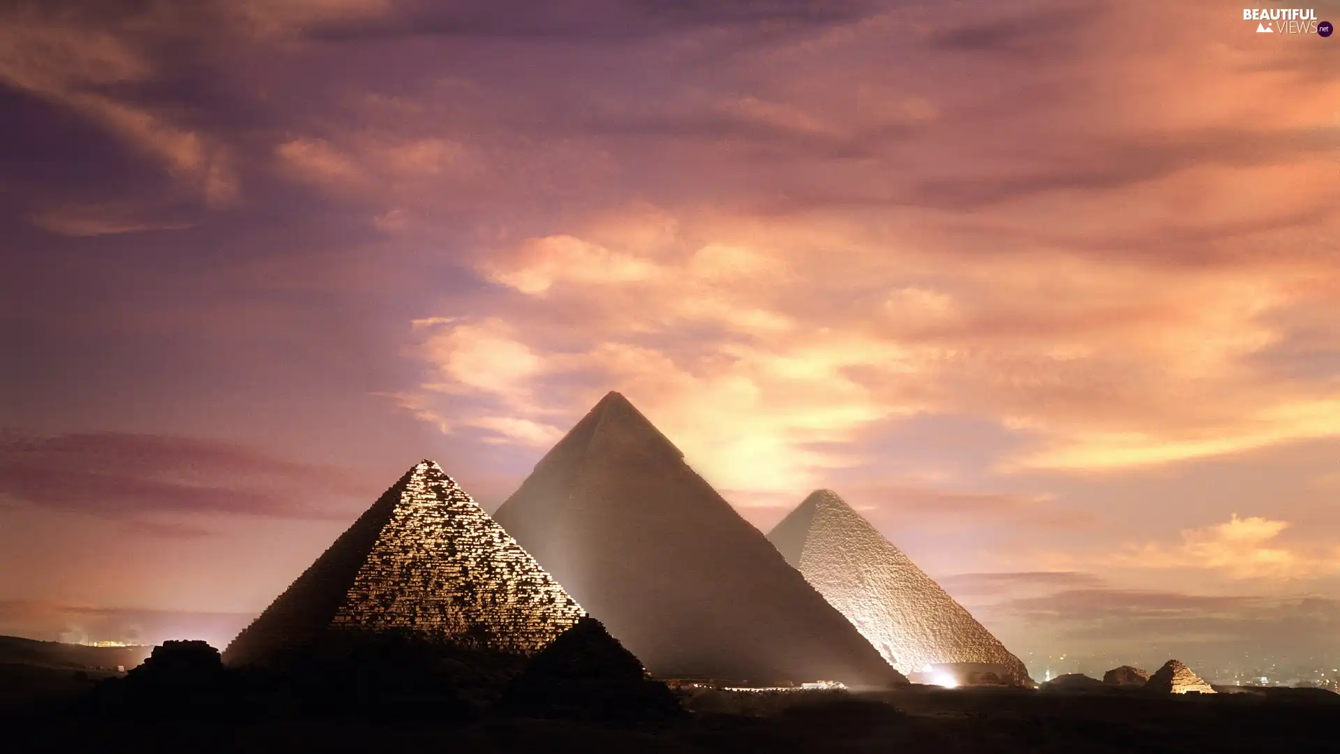 Pyramids, west, sun