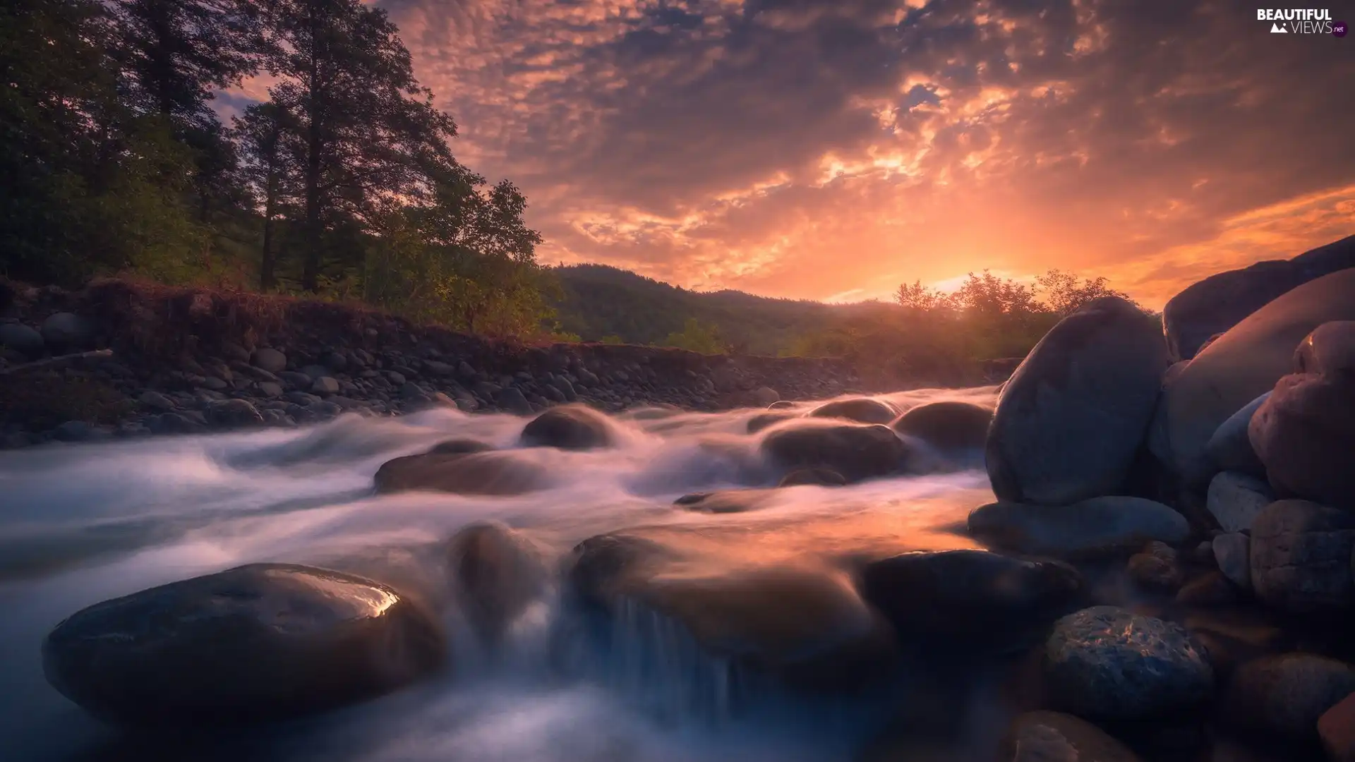 Racha-Lechkhumi Region, Stones, clouds, Great Sunsets, Georgia, Rioni River